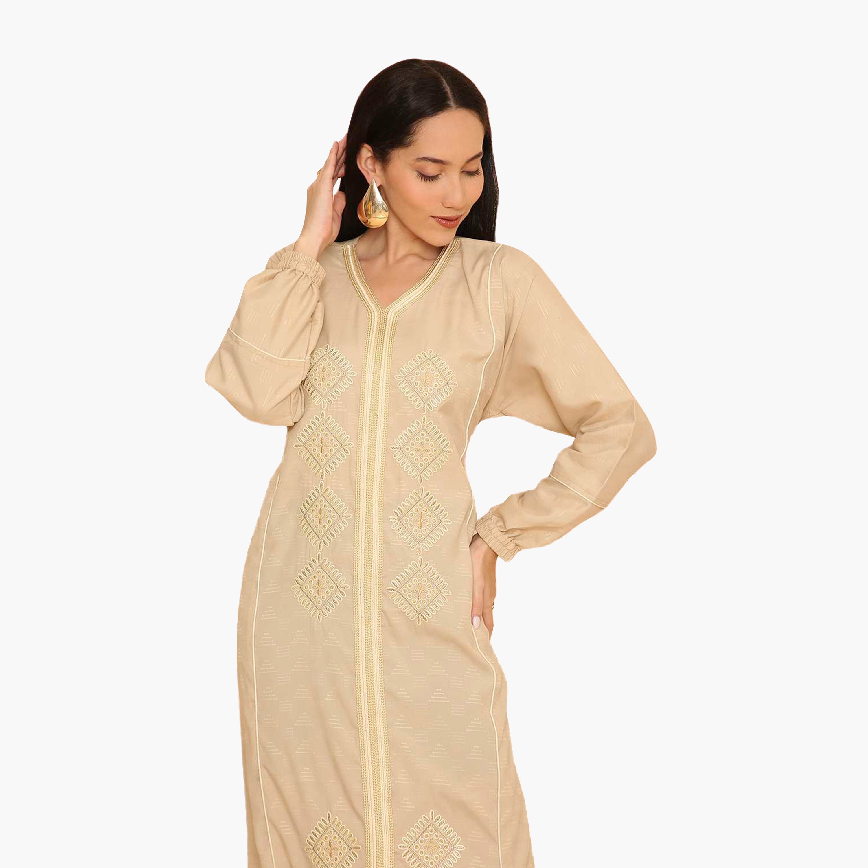جلابية نسائية بأكمام مطاطية مطرزة من هنا اند سارة-women-arabicclothing-jalabiyas-image-2