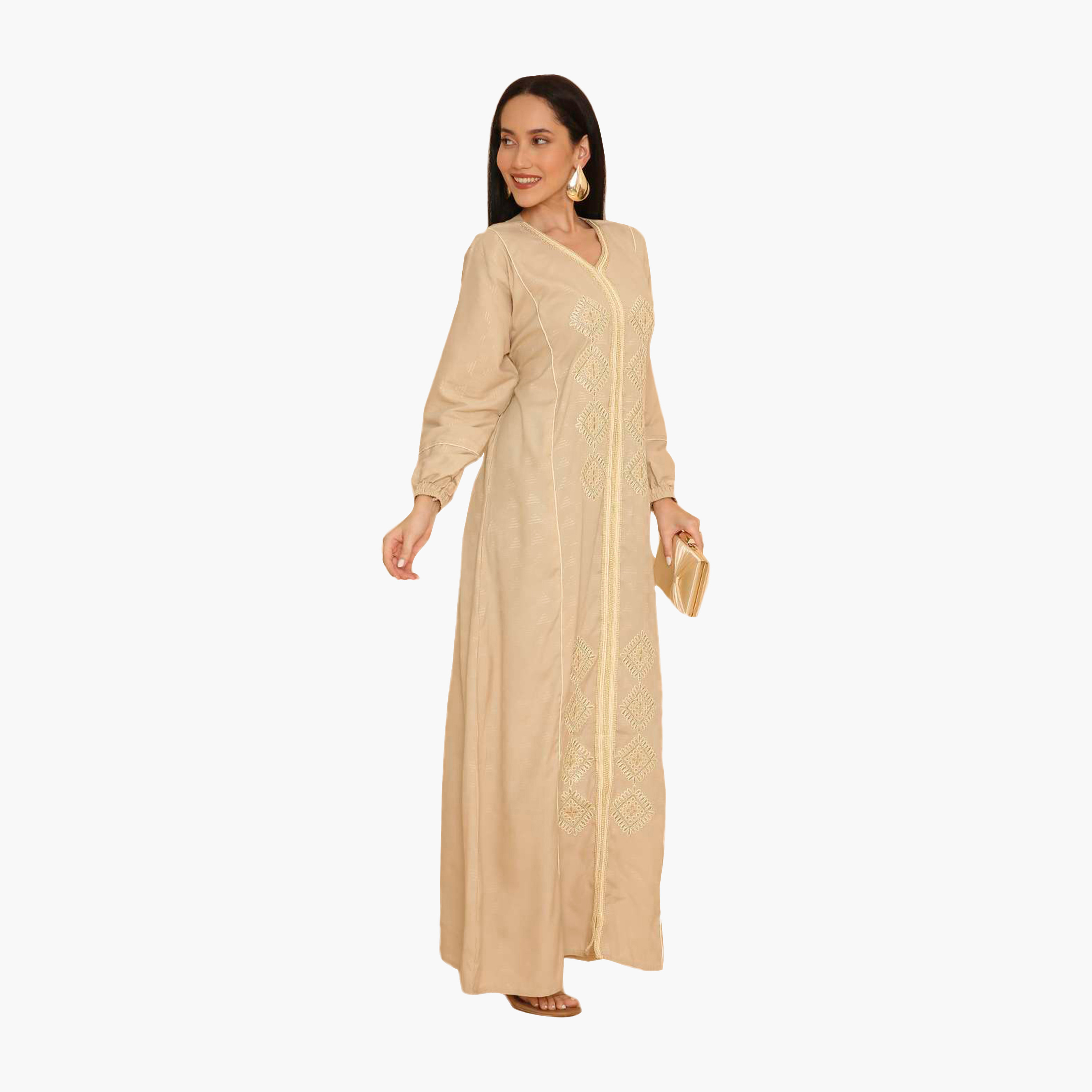 جلابية نسائية بأكمام مطاطية مطرزة من هنا اند سارة-women-arabicclothing-jalabiyas-image-3