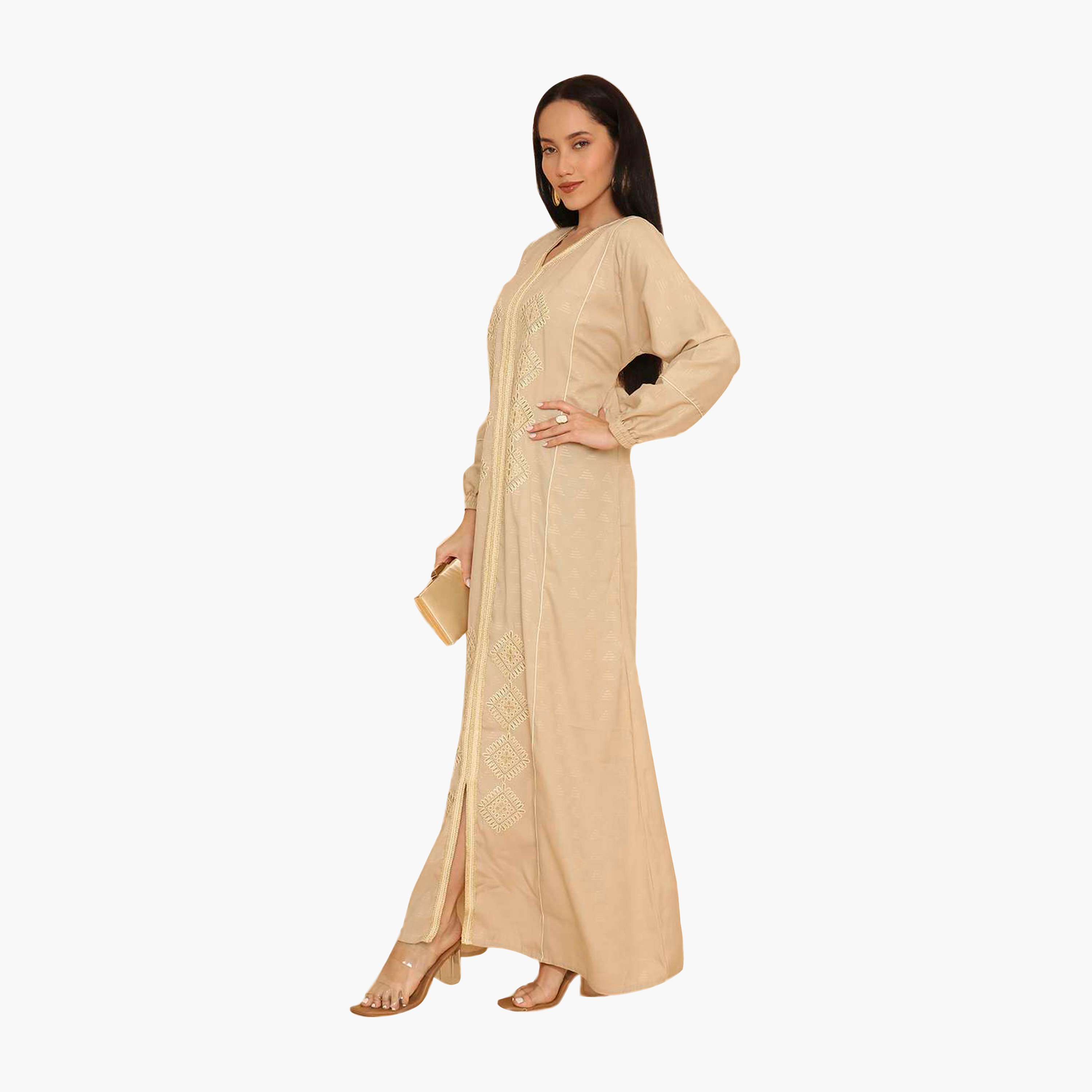 جلابية نسائية بأكمام مطاطية مطرزة من هنا اند سارة-women-arabicclothing-jalabiyas-image-4