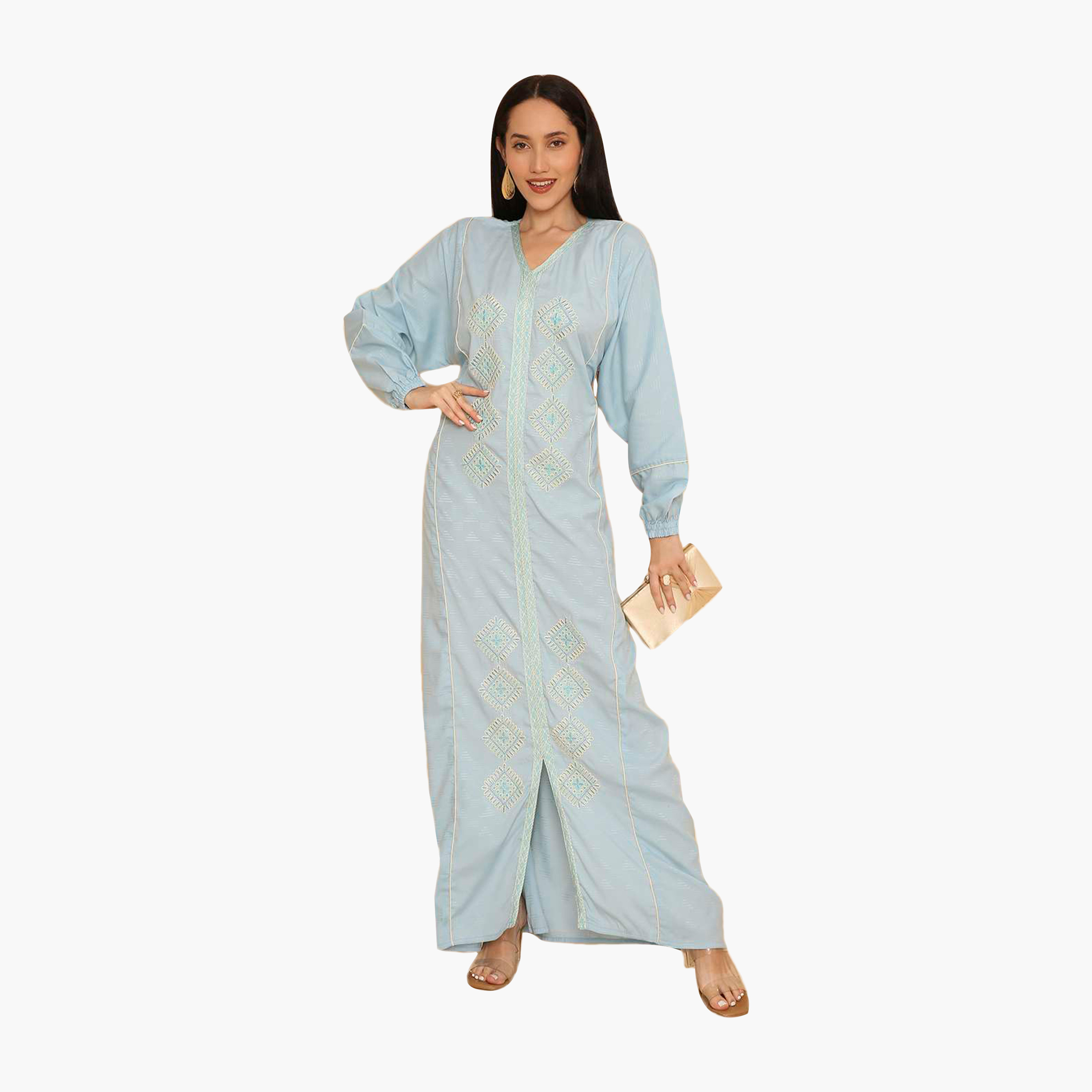 جلابية نسائية بأكمام مطاطية مطرزة من هنا اند سارة-women-arabicclothing-jalabiyas-image-6