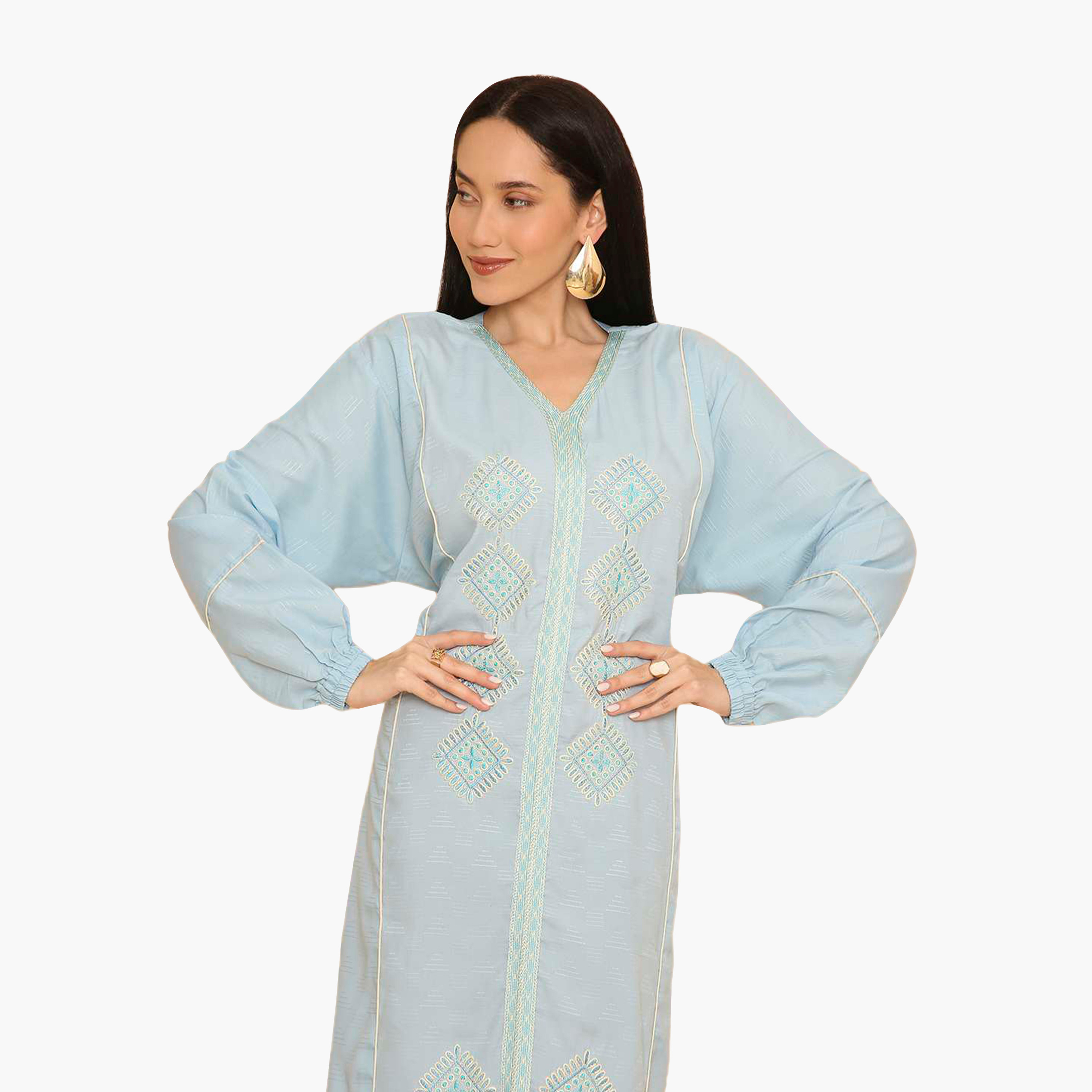 جلابية نسائية بأكمام مطاطية مطرزة من هنا اند سارة-women-arabicclothing-jalabiyas-image-7