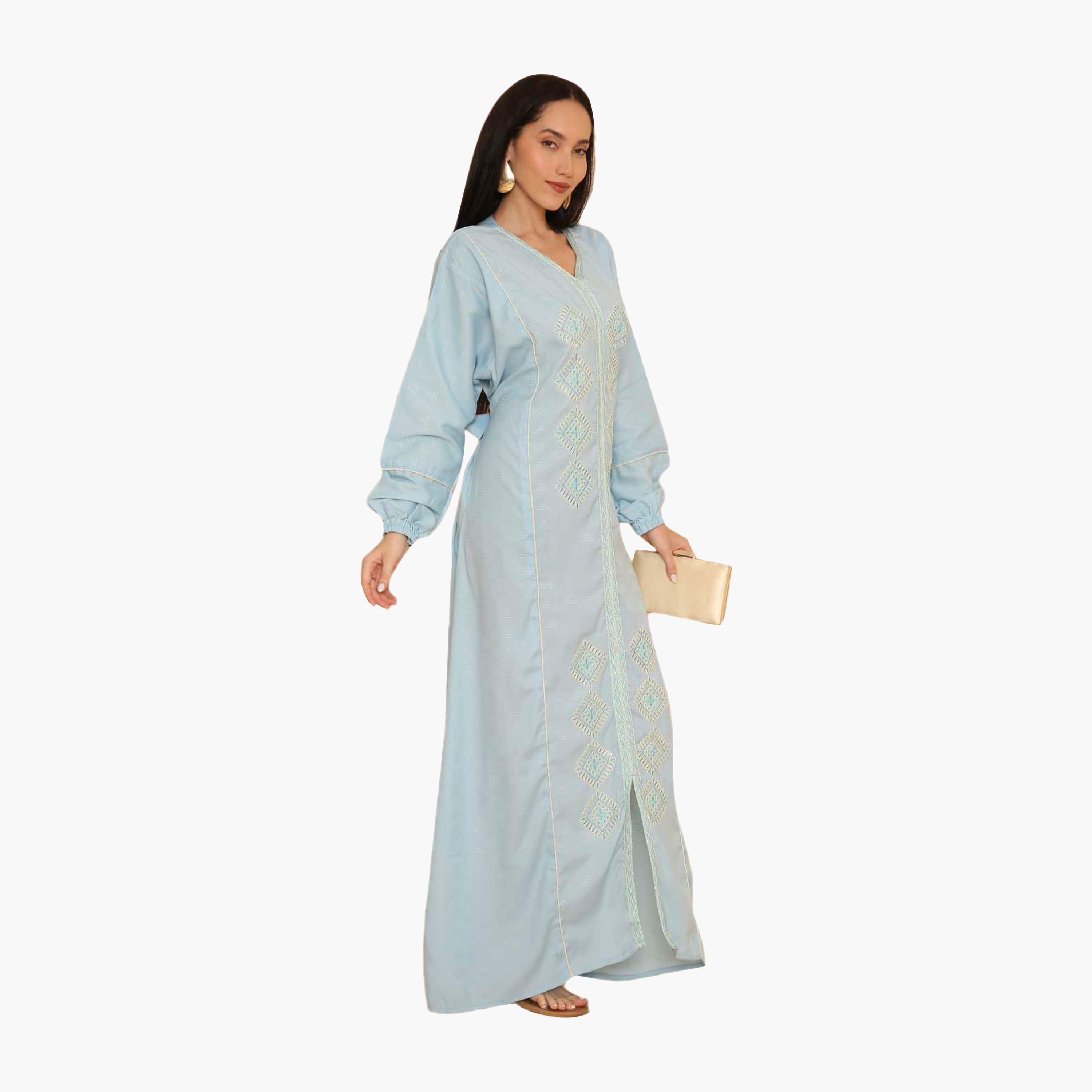 جلابية نسائية بأكمام مطاطية مطرزة من هنا اند سارة-women-arabicclothing-jalabiyas-image-8