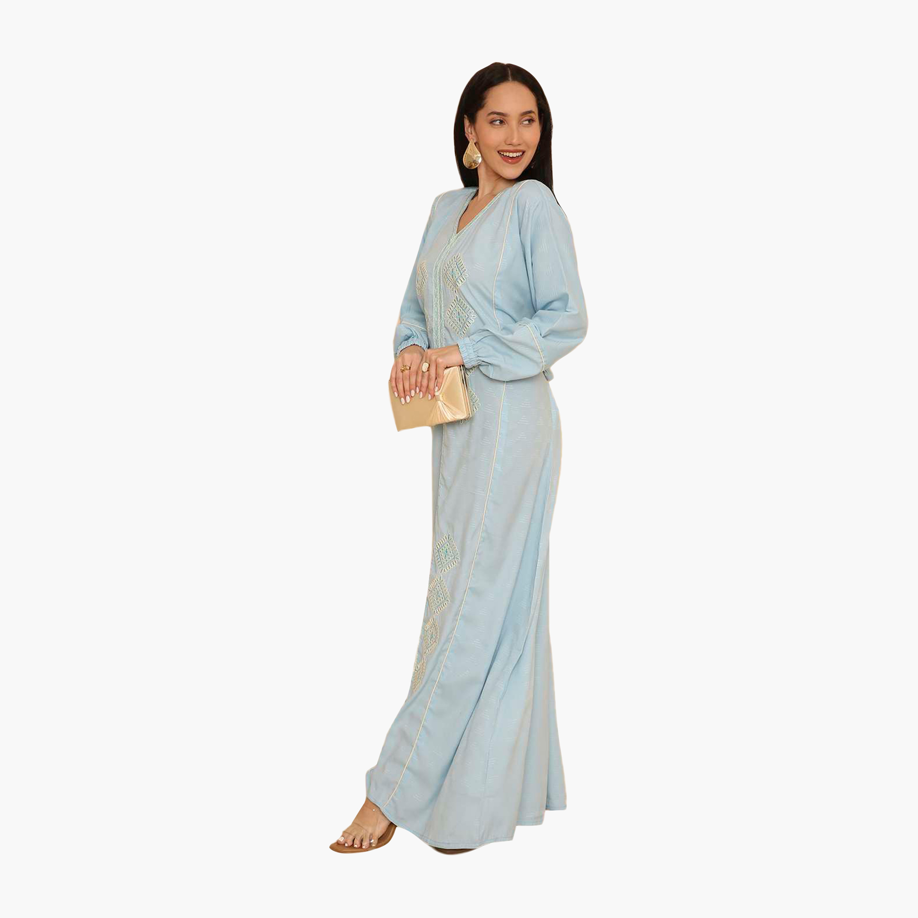 جلابية نسائية بأكمام مطاطية مطرزة من هنا اند سارة-women-arabicclothing-jalabiyas-image-9