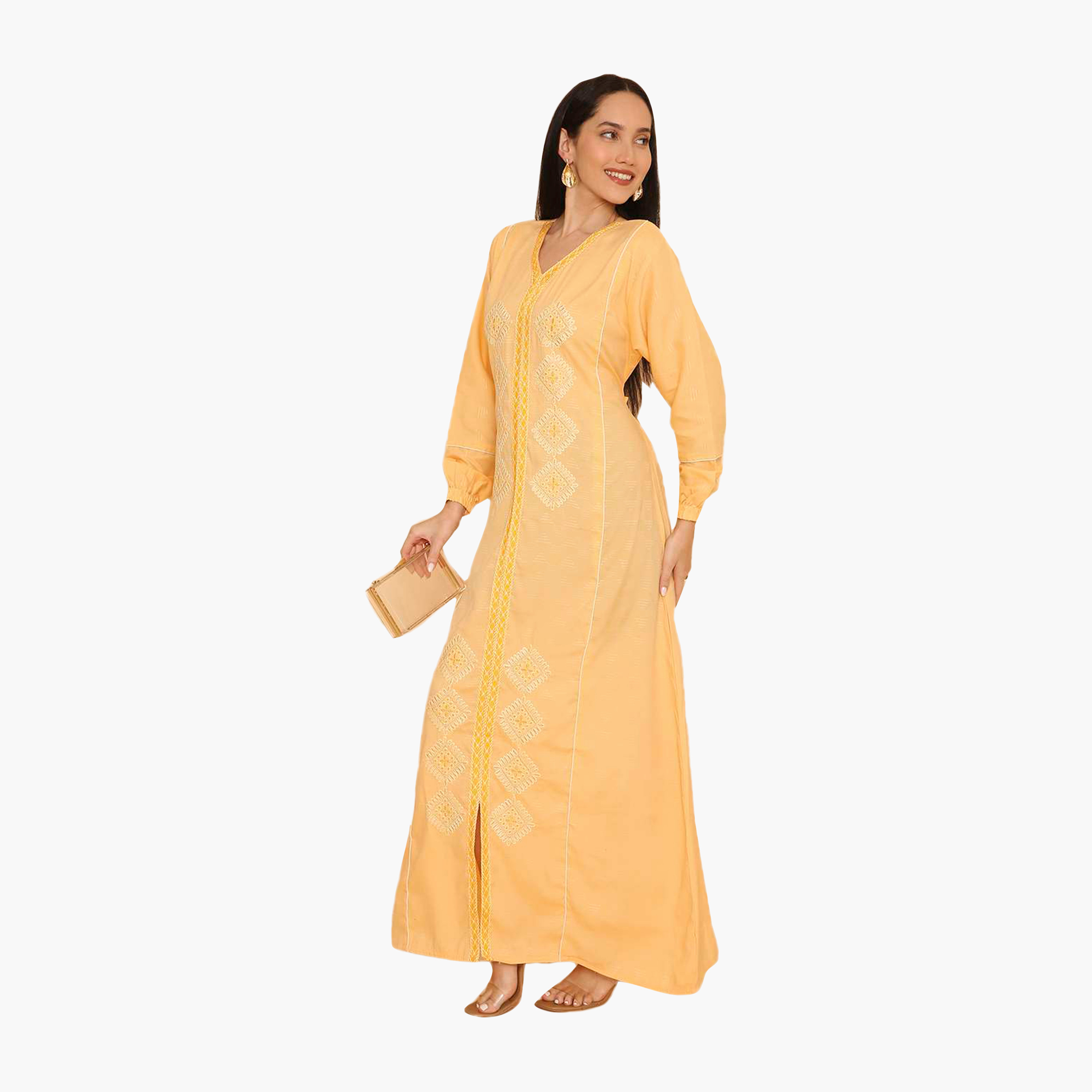 جلابية نسائية بأكمام مطاطية مطرزة من هنا اند سارة-women-arabicclothing-jalabiyas-image-11