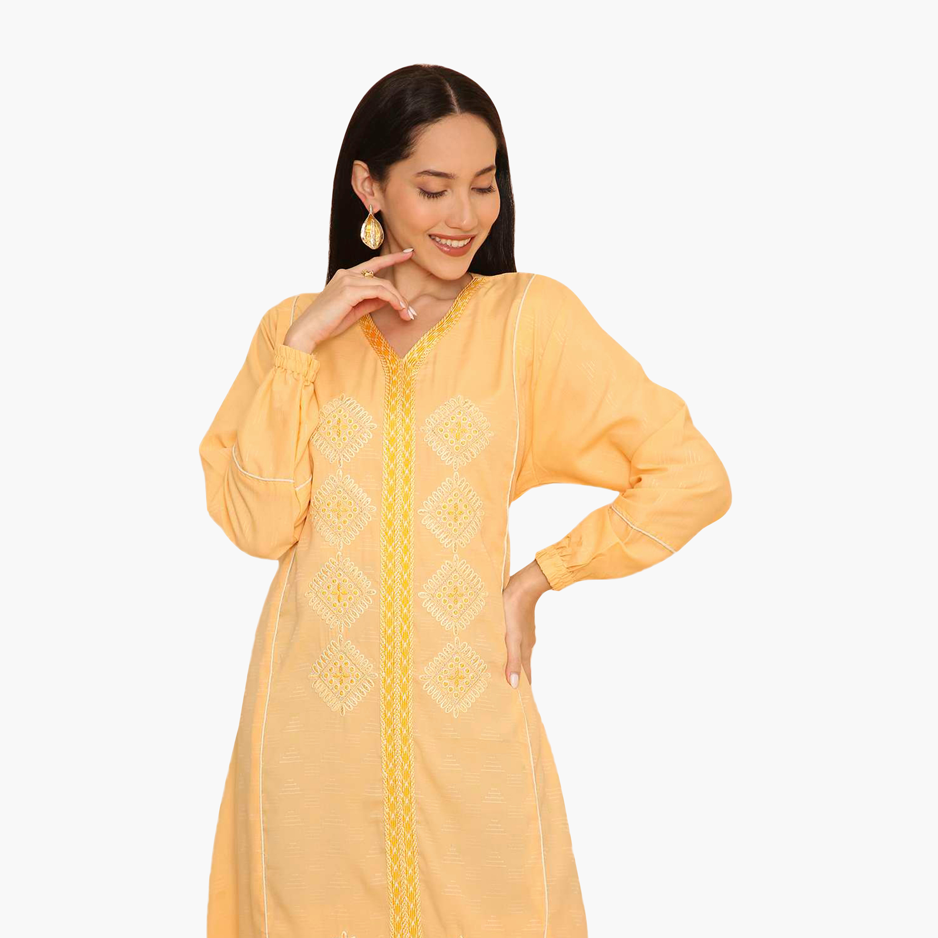 جلابية نسائية بأكمام مطاطية مطرزة من هنا اند سارة-women-arabicclothing-jalabiyas-image-12