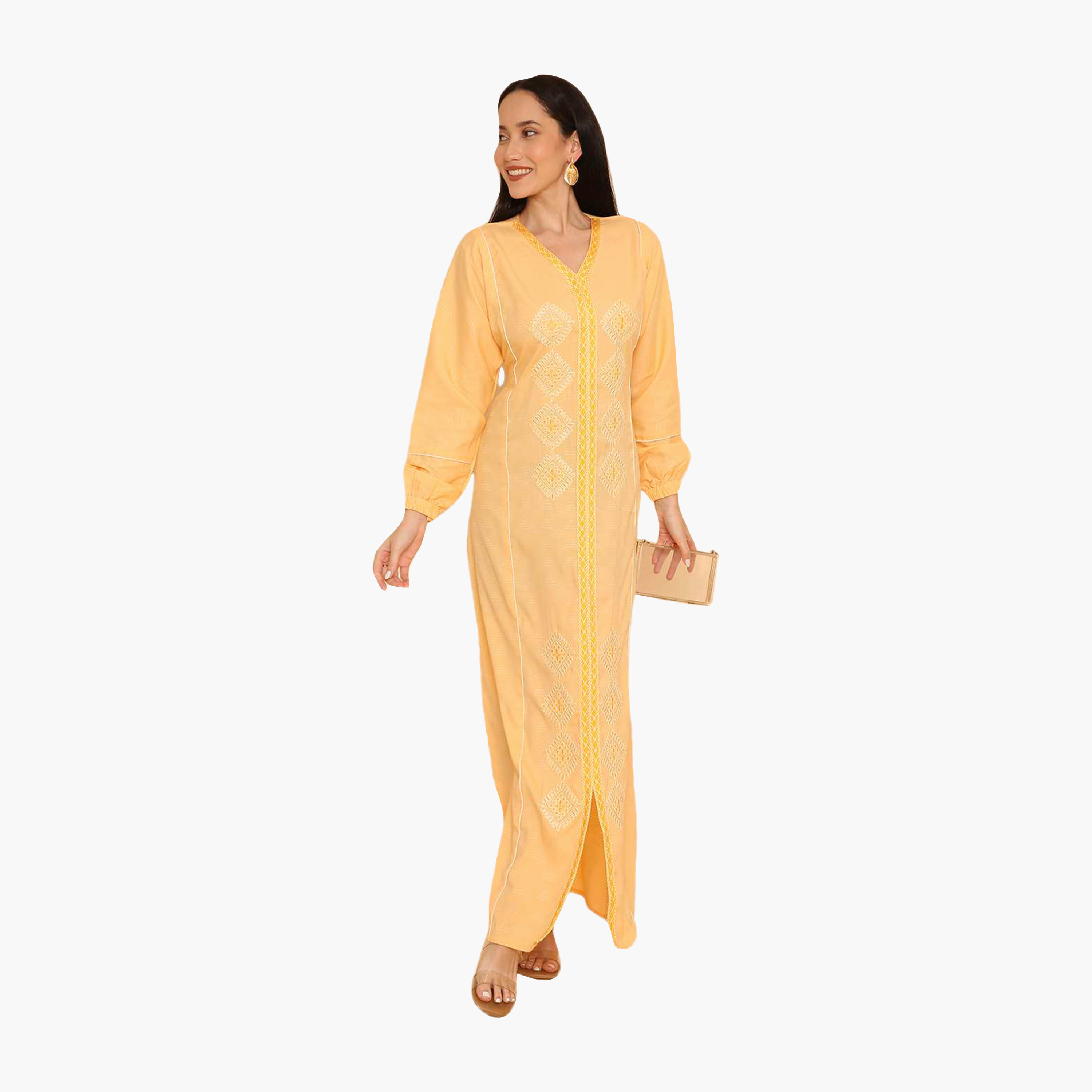 جلابية نسائية بأكمام مطاطية مطرزة من هنا اند سارة-women-arabicclothing-jalabiyas-image-14