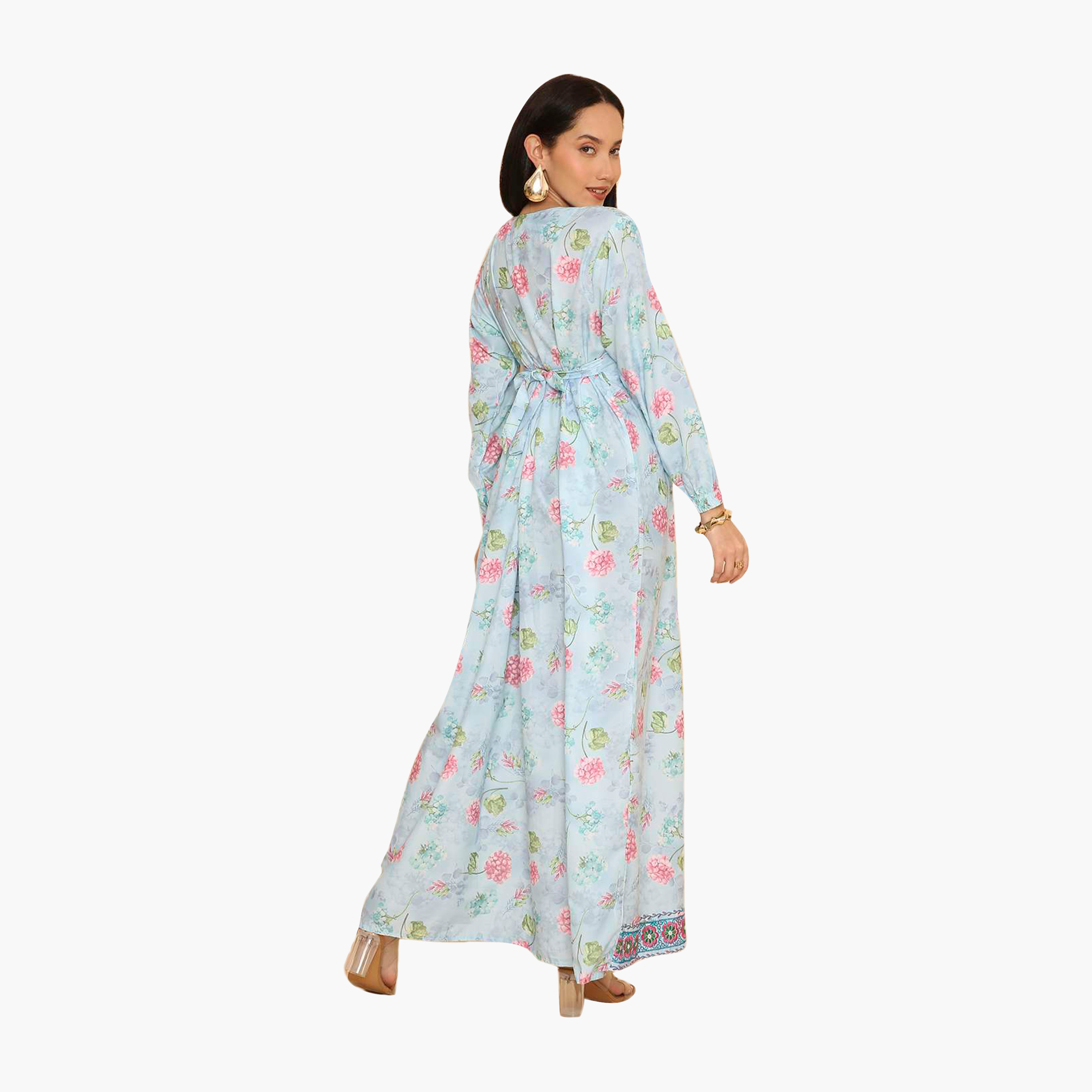 HanaandSara Floral Print Elasticated Cuff Sleeves Women's Jalabiya-women-arabicclothing-jalabiyas-image-5