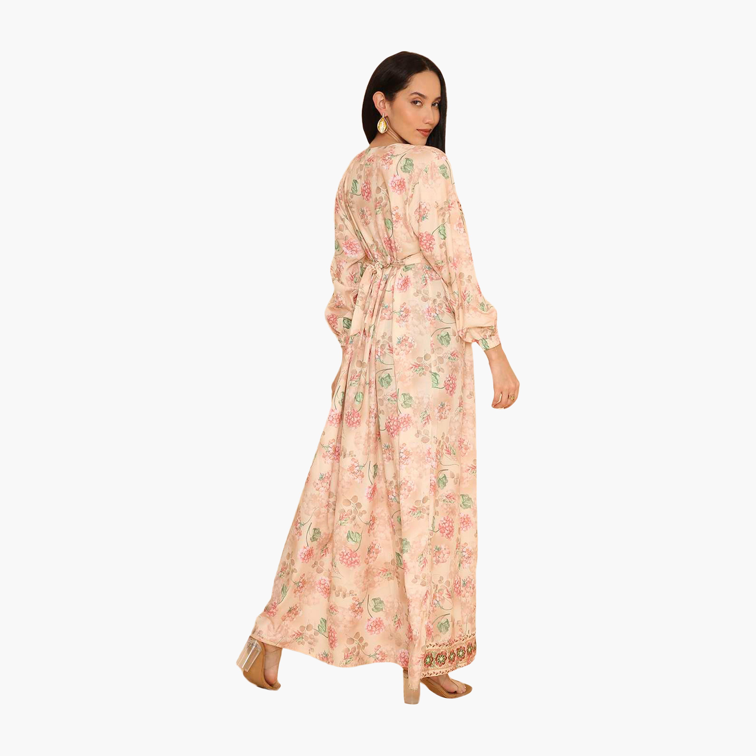 HanaandSara Floral Print Elasticated Cuff Sleeves Women's Jalabiya-women-arabicclothing-jalabiyas-image-10