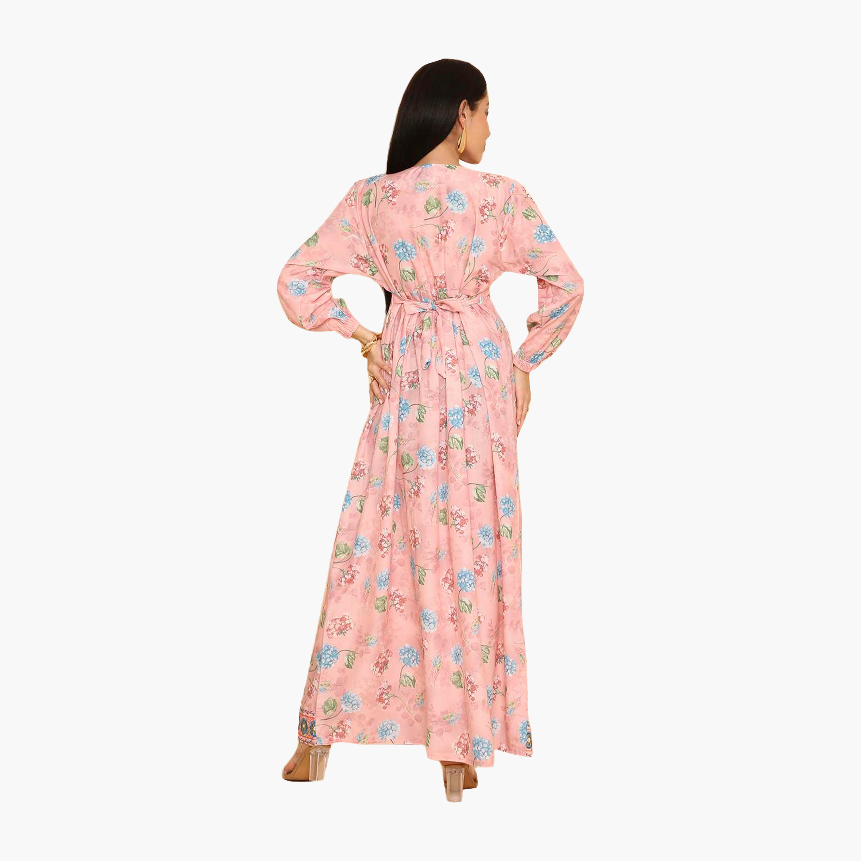 HanaandSara Floral Print Elasticated Cuff Sleeves Women's Jalabiya-women-arabicclothing-jalabiyas-image-15