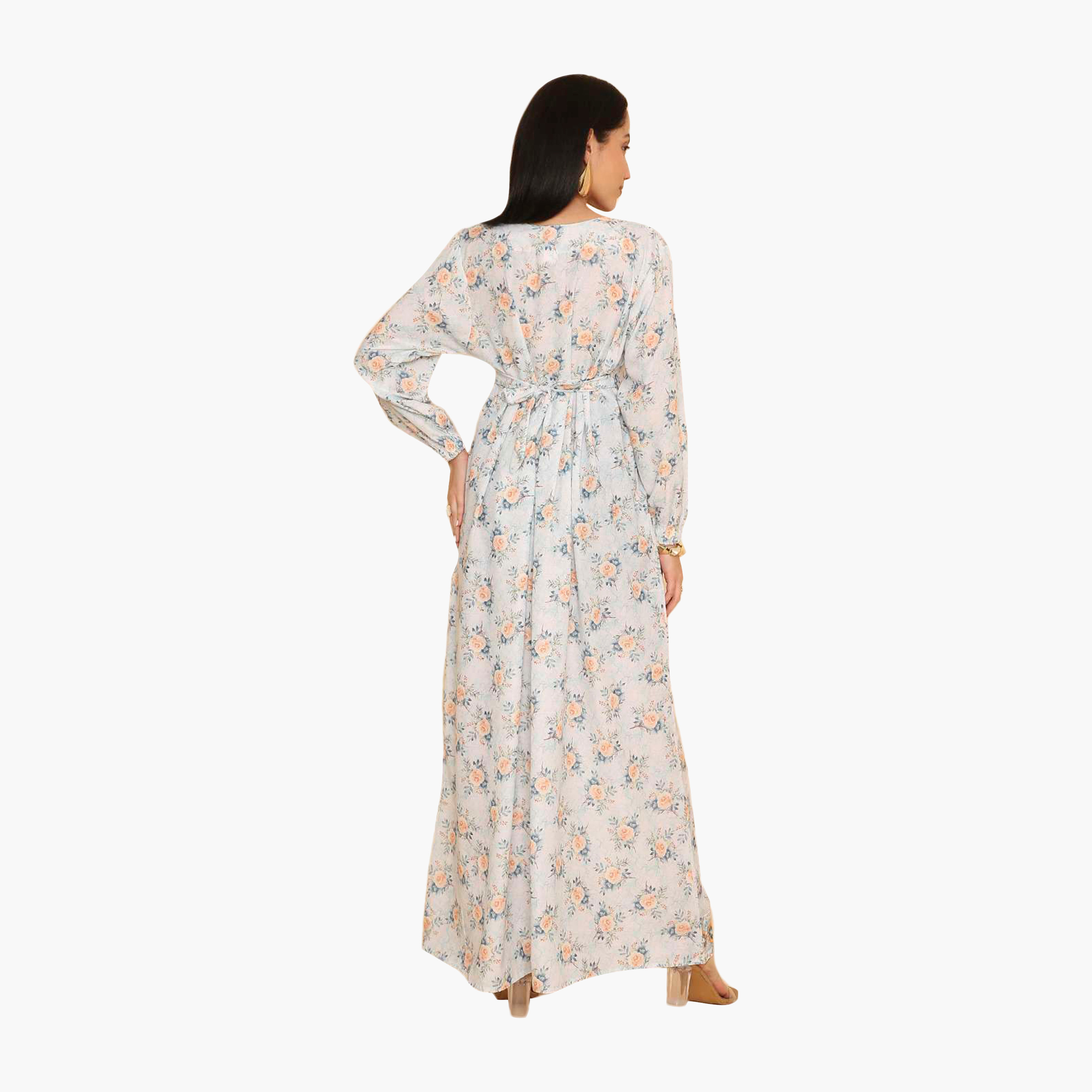 جلابية نسائية بأكمام مطاطية وطبعة زهور من هنا اند سارة-women-arabicclothing-jalabiyas-image-5