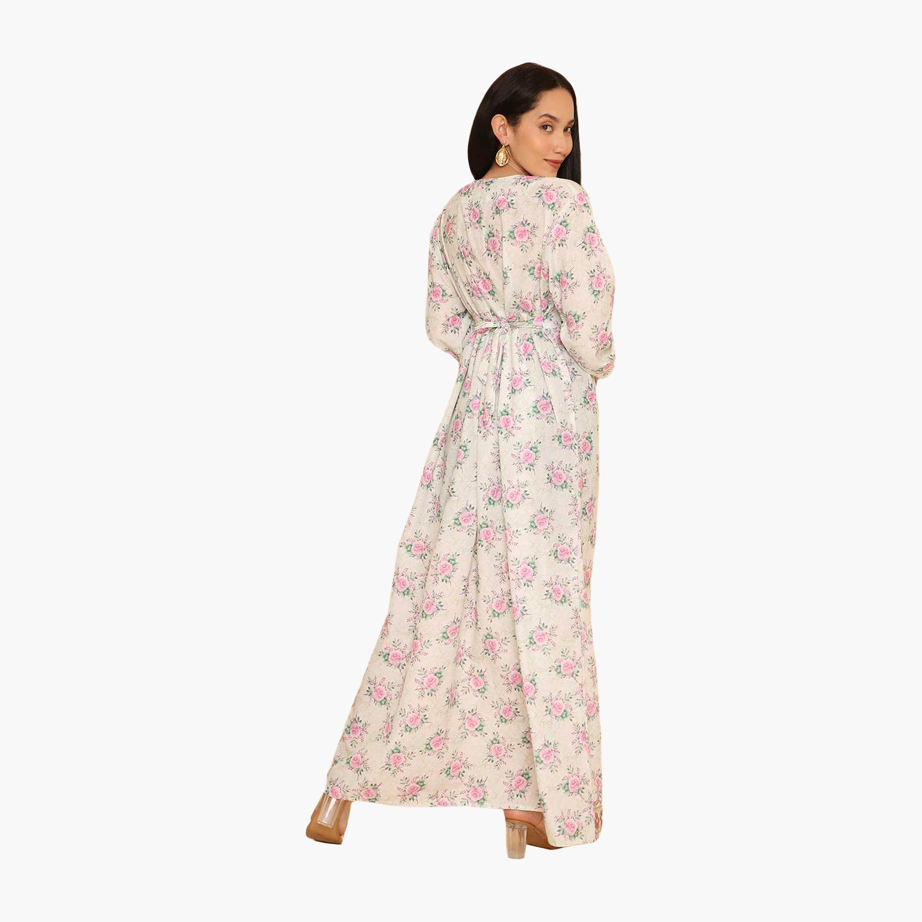 جلابية نسائية بأكمام مطاطية وطبعة زهور من هنا اند سارة-women-arabicclothing-jalabiyas-image-5