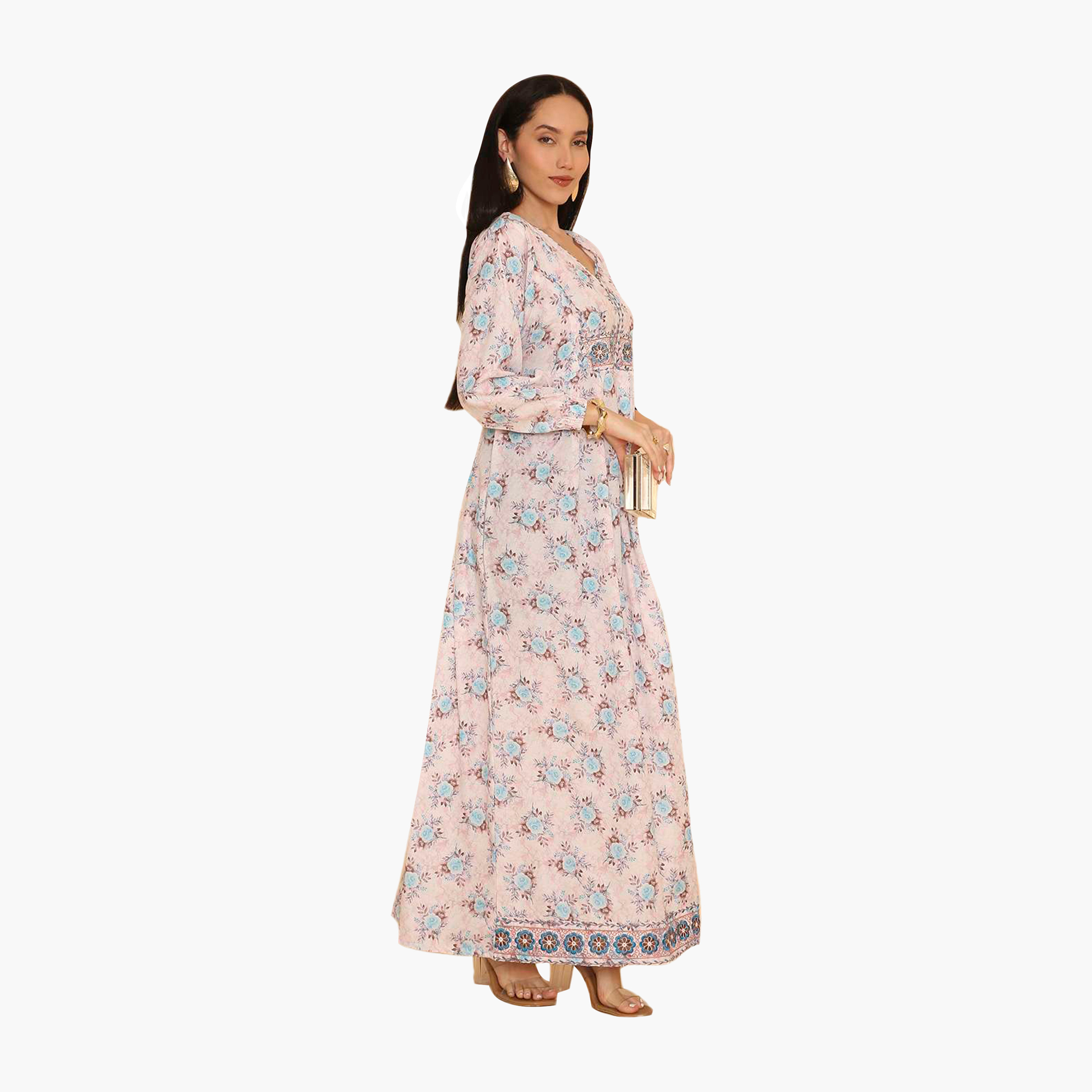 HanaandSara Floral Print Elasticated Cuff Sleeves Women's Jalabiya-women-arabicclothing-jalabiyas-image-13