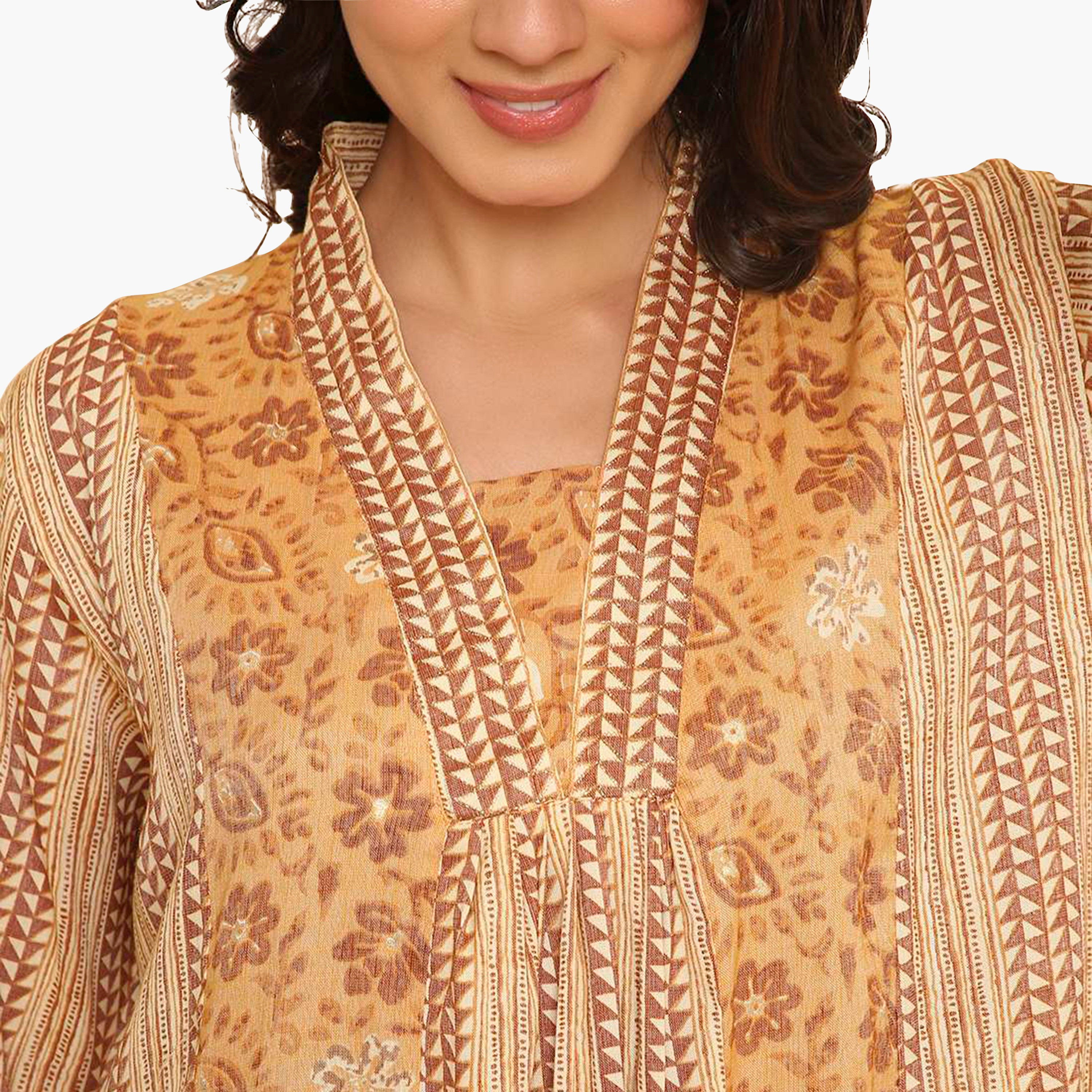 HanaandSara Floral & Geometric Print Collared Bell Sleeves Women's Jalabiya-women-arabicclothing-jalabiyas-image-12