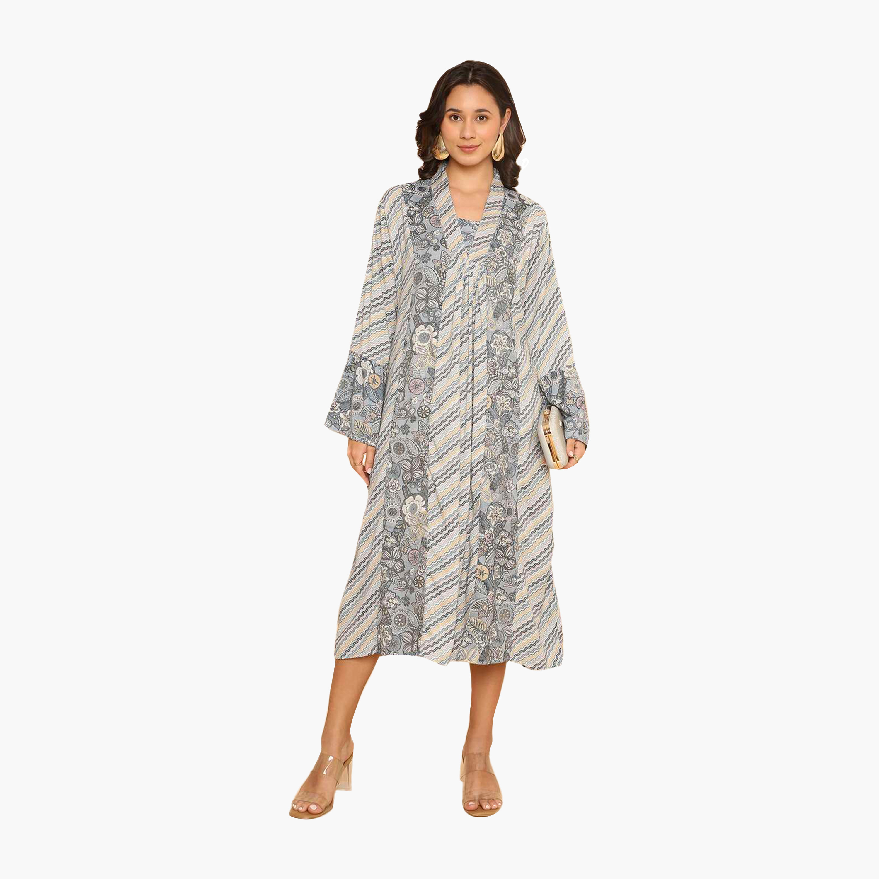 جلابية نسائية بأكمام واسعة وياقة مخططة بشكل مائل من هنا اند سارة-women-arabicclothing-jalabiyas-image-6