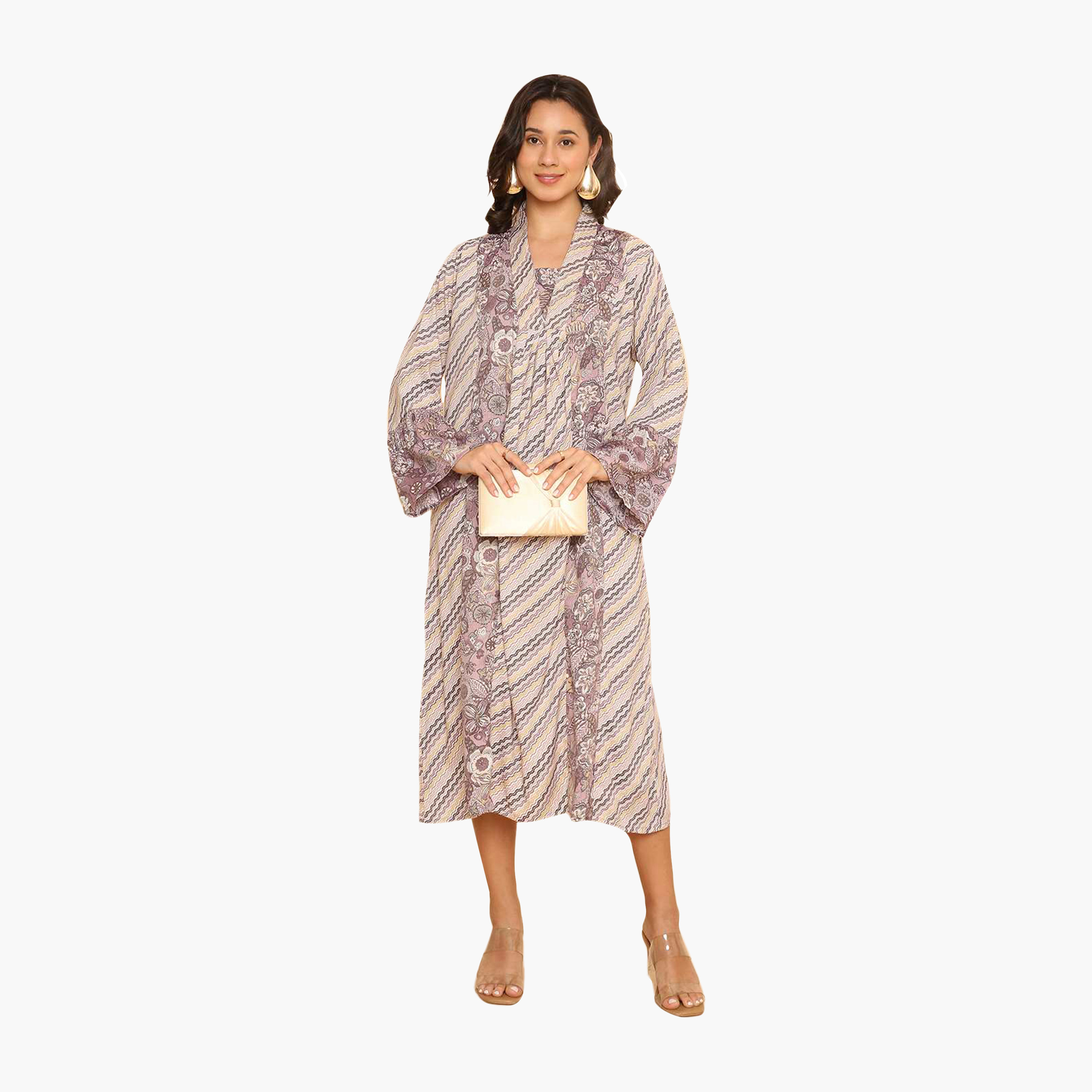 جلابية نسائية بأكمام واسعة وياقة مخططة بشكل مائل من هنا اند سارة-women-arabicclothing-jalabiyas-image-1