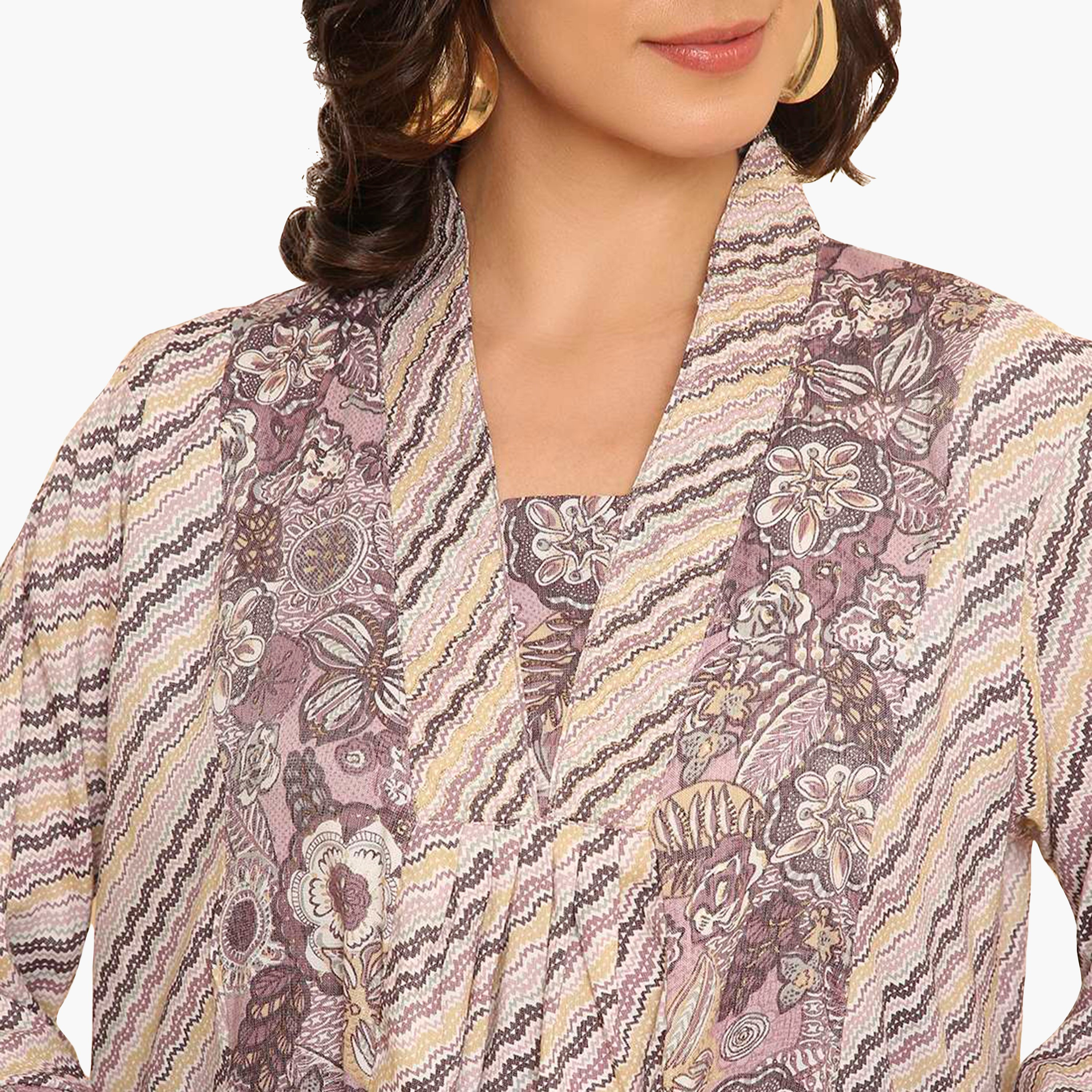 جلابية نسائية بأكمام واسعة وياقة مخططة بشكل مائل من هنا اند سارة-women-arabicclothing-jalabiyas-image-2