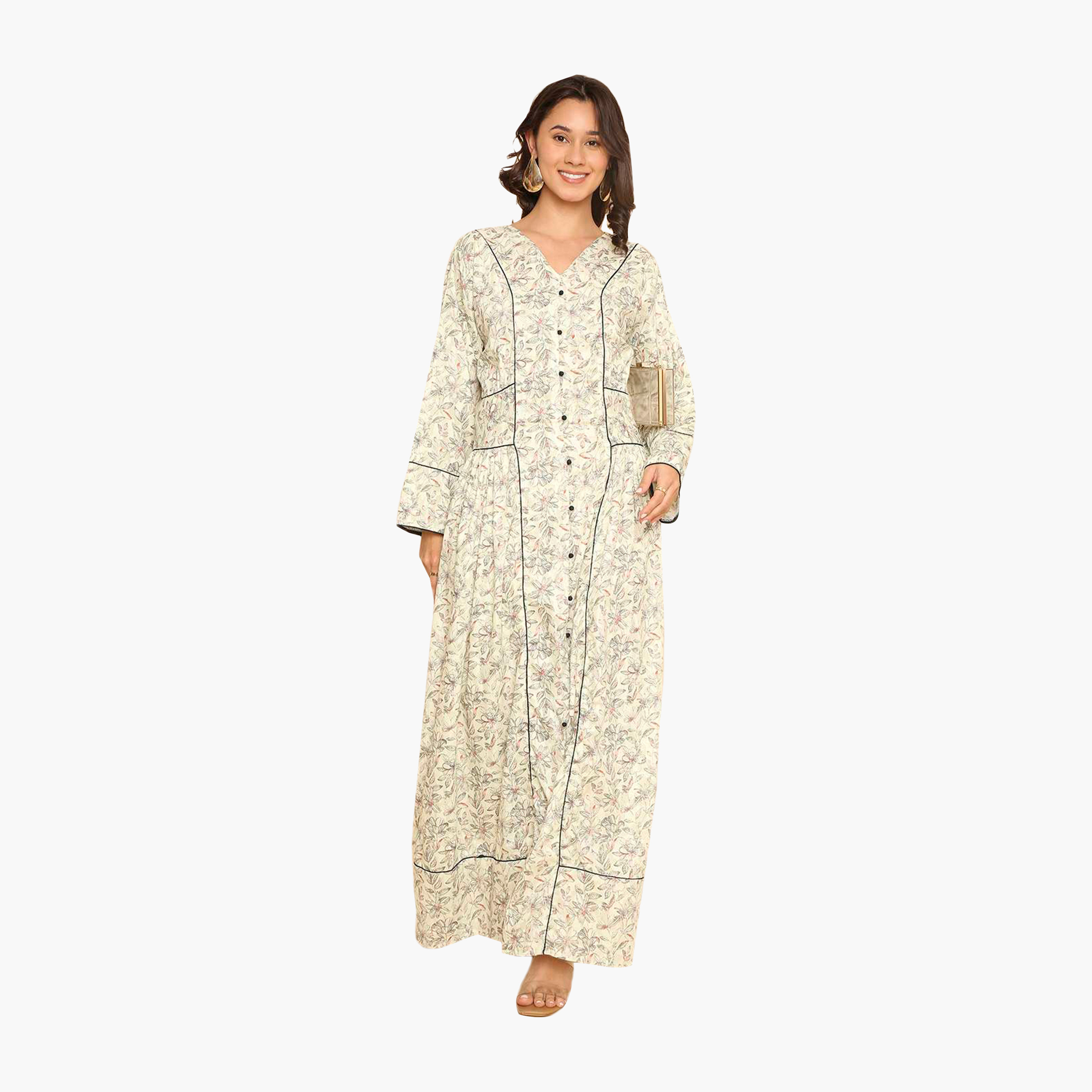 جلابية نسائية مطرزة بنقشة زهور وحواف مزخرفة من هنا اند سارة-women-arabicclothing-jalabiyas-image-1