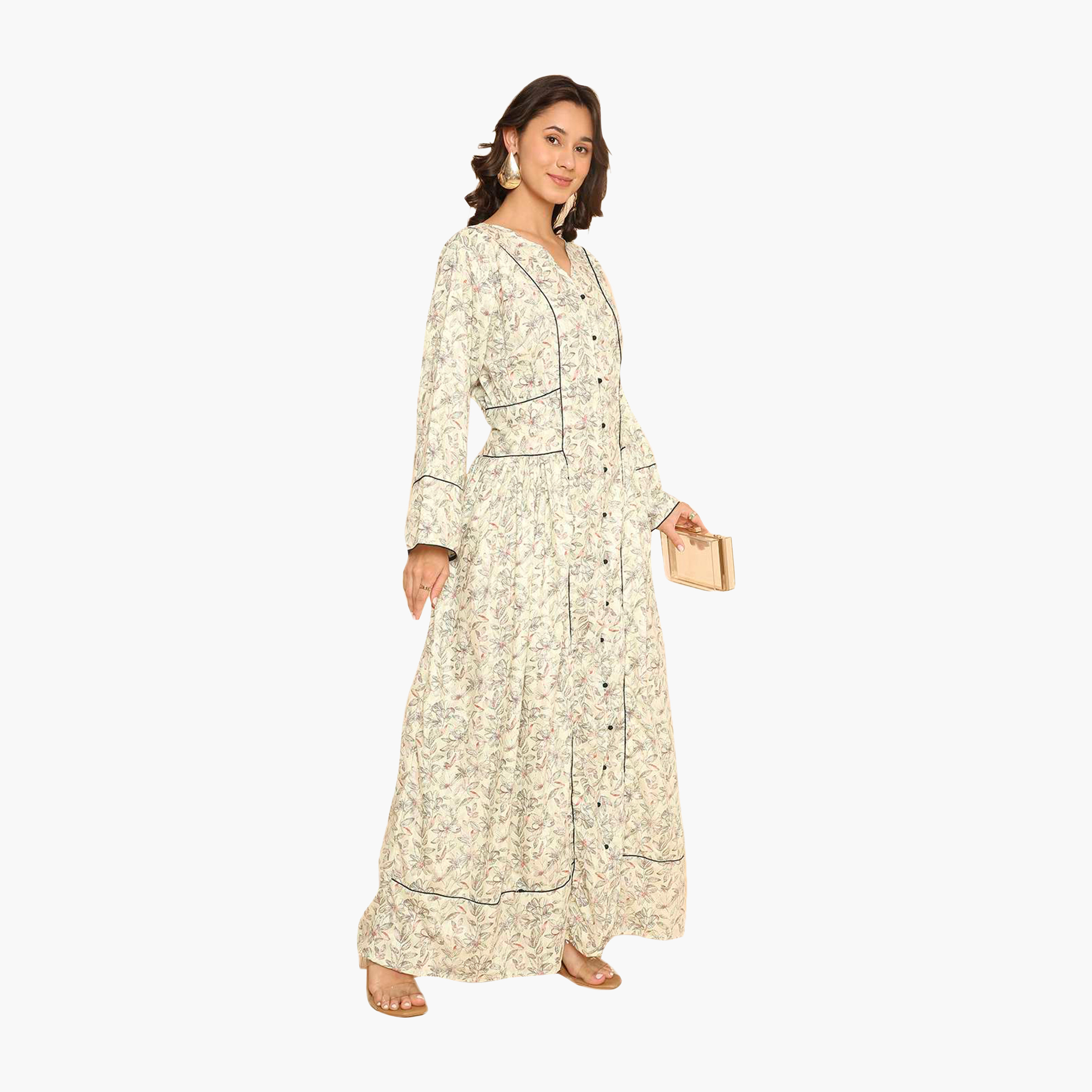 جلابية نسائية مطرزة بنقشة زهور وحواف مزخرفة من هنا اند سارة-women-arabicclothing-jalabiyas-image-3