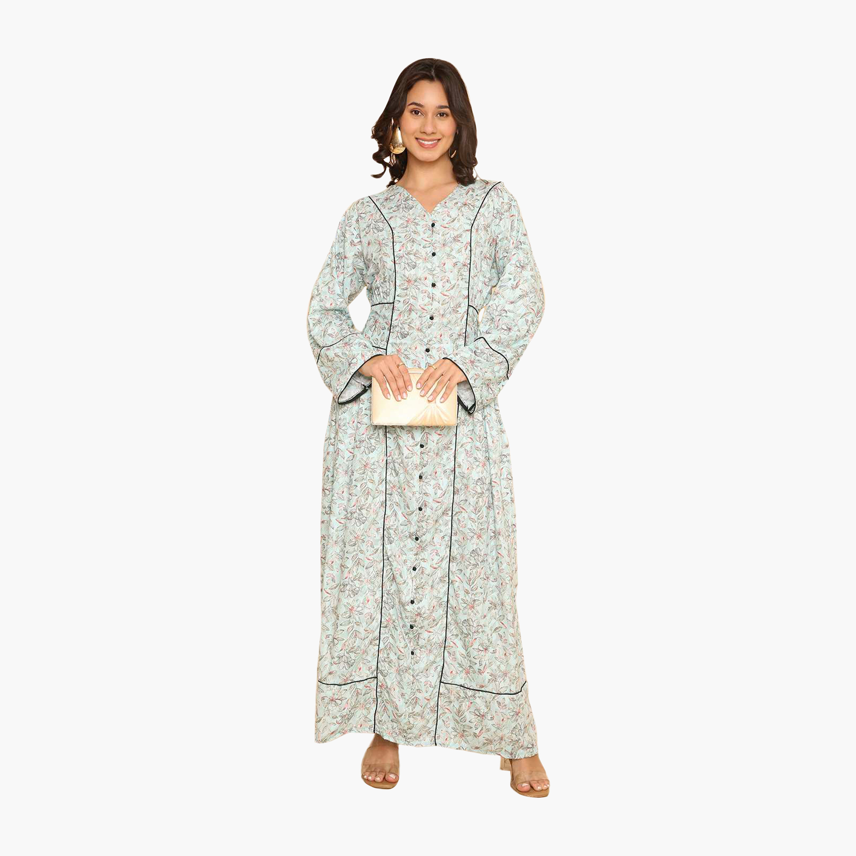 جلابية نسائية مطرزة بنقشة زهور وحواف مزخرفة من هنا اند سارة-women-arabicclothing-jalabiyas-image-6