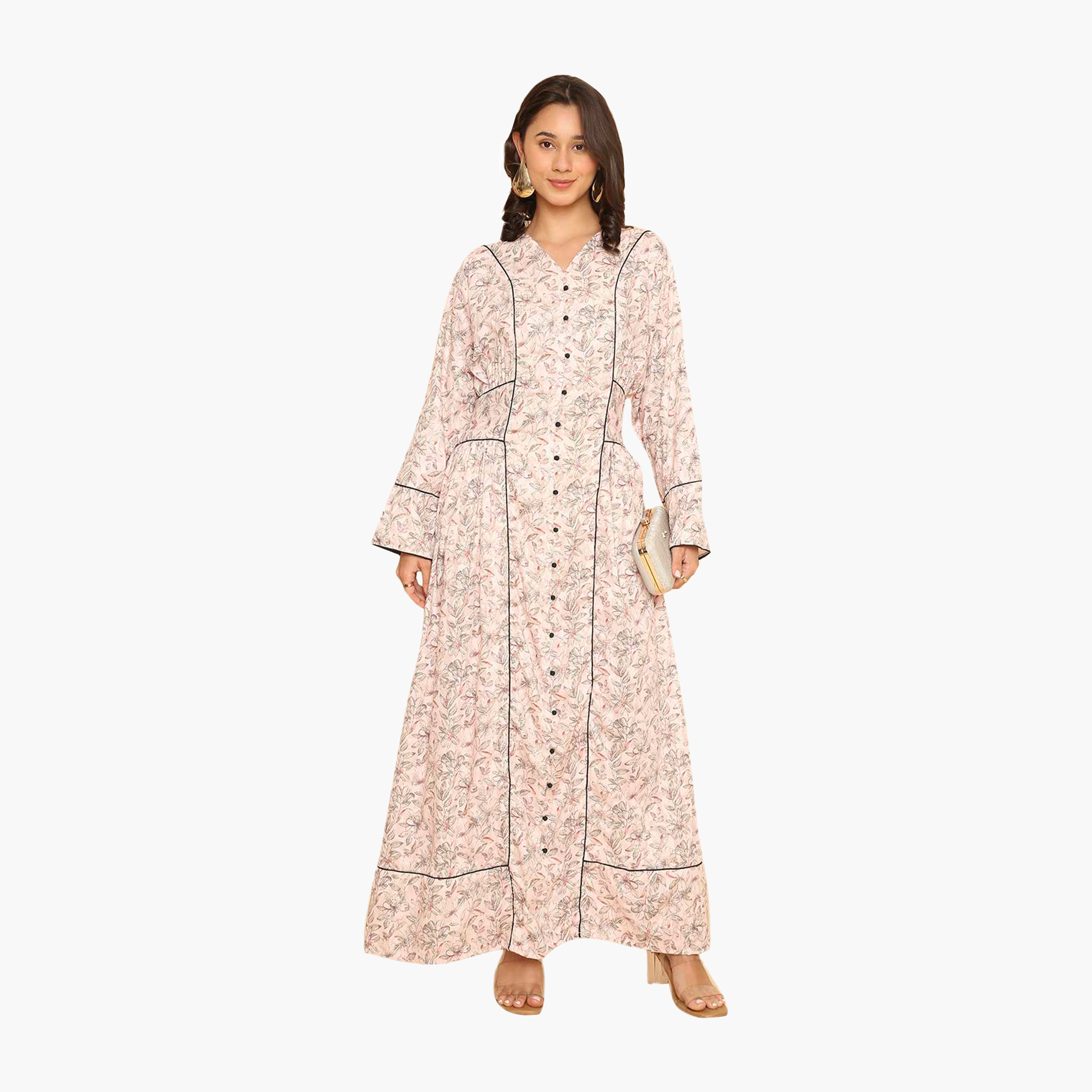 HanaandSara Floral Print & Piping Detailed Women's Jalabiya-women-arabicclothing-jalabiyas-image-1