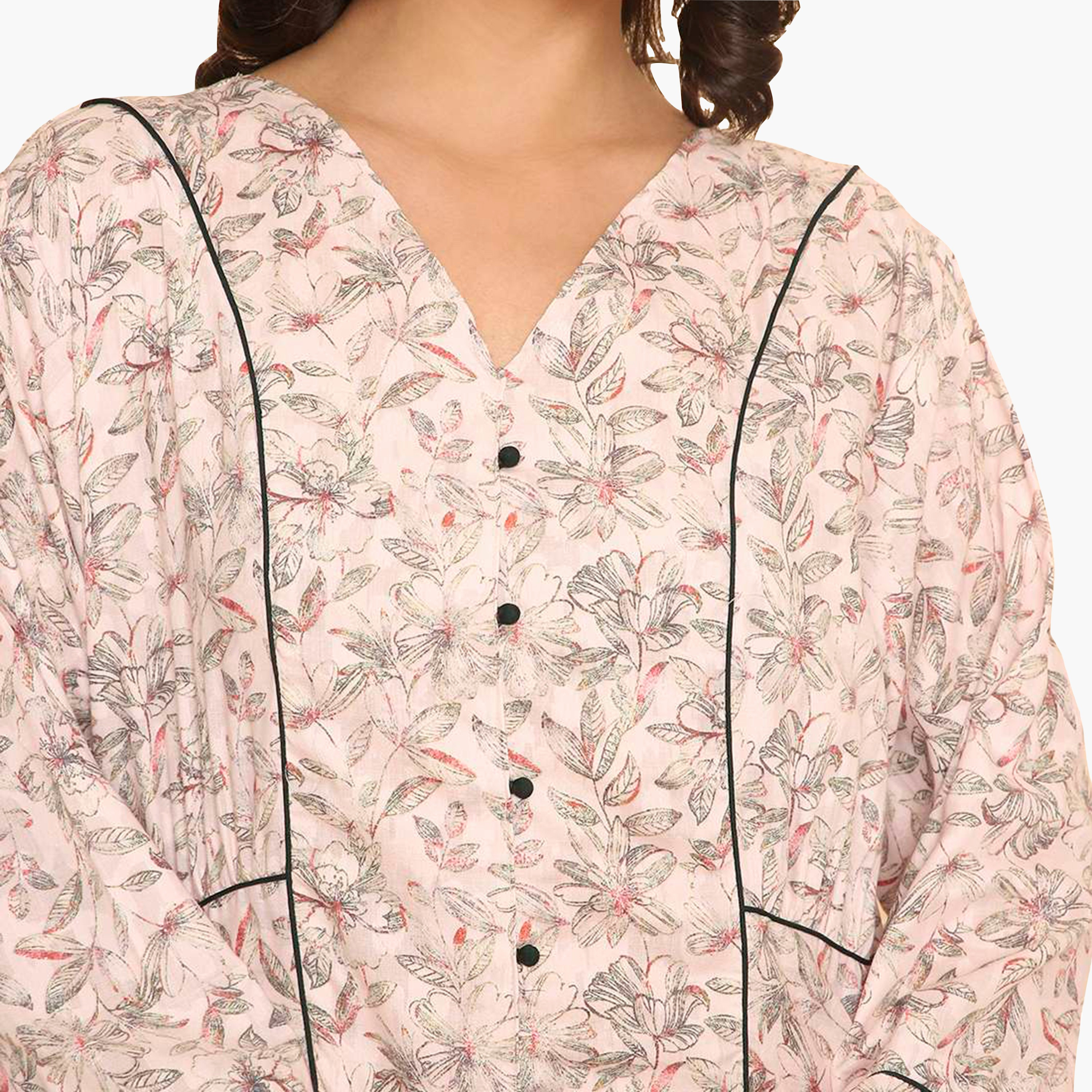 HanaandSara Floral Print & Piping Detailed Women's Jalabiya-women-arabicclothing-jalabiyas-image-2