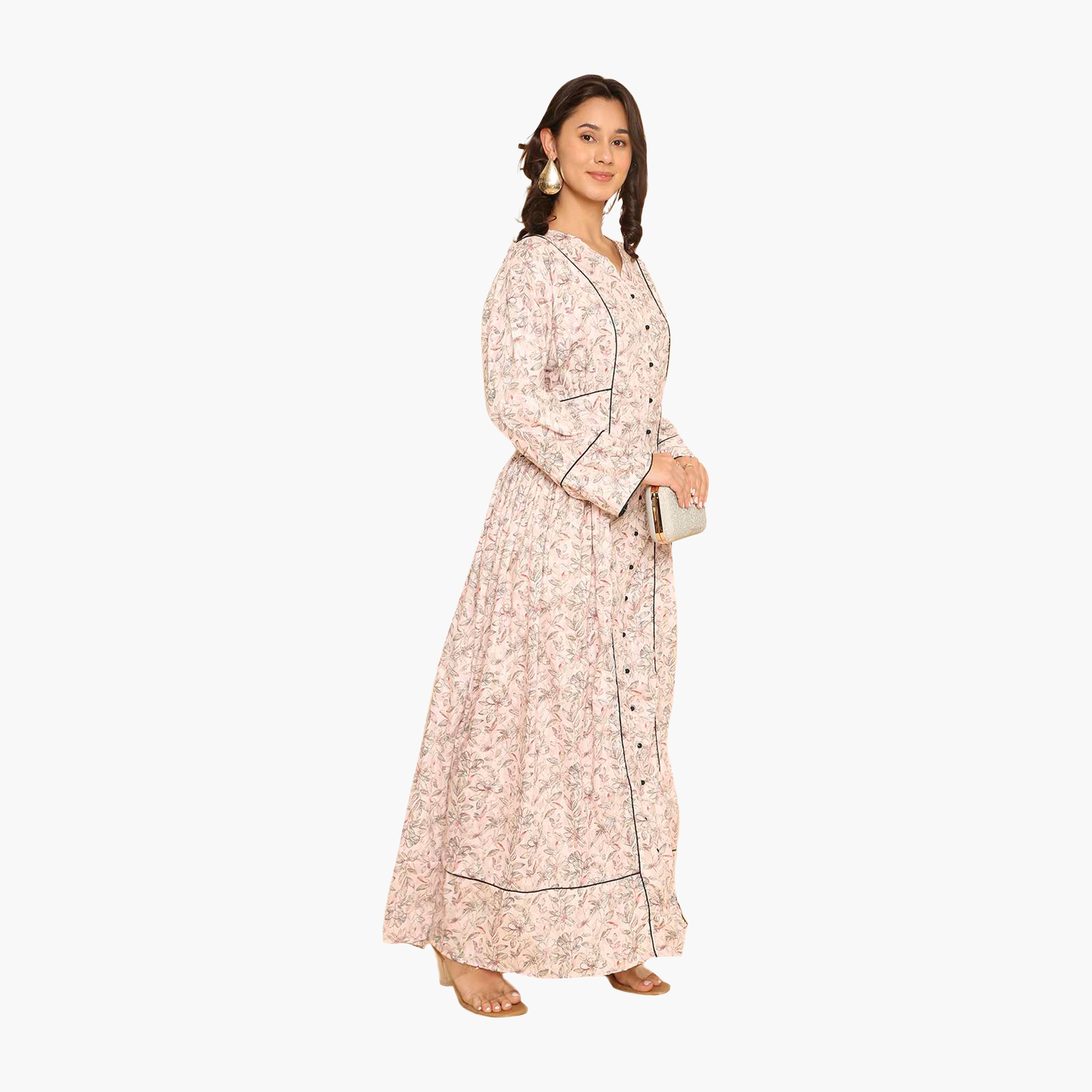 HanaandSara Floral Print & Piping Detailed Women's Jalabiya-women-arabicclothing-jalabiyas-image-3