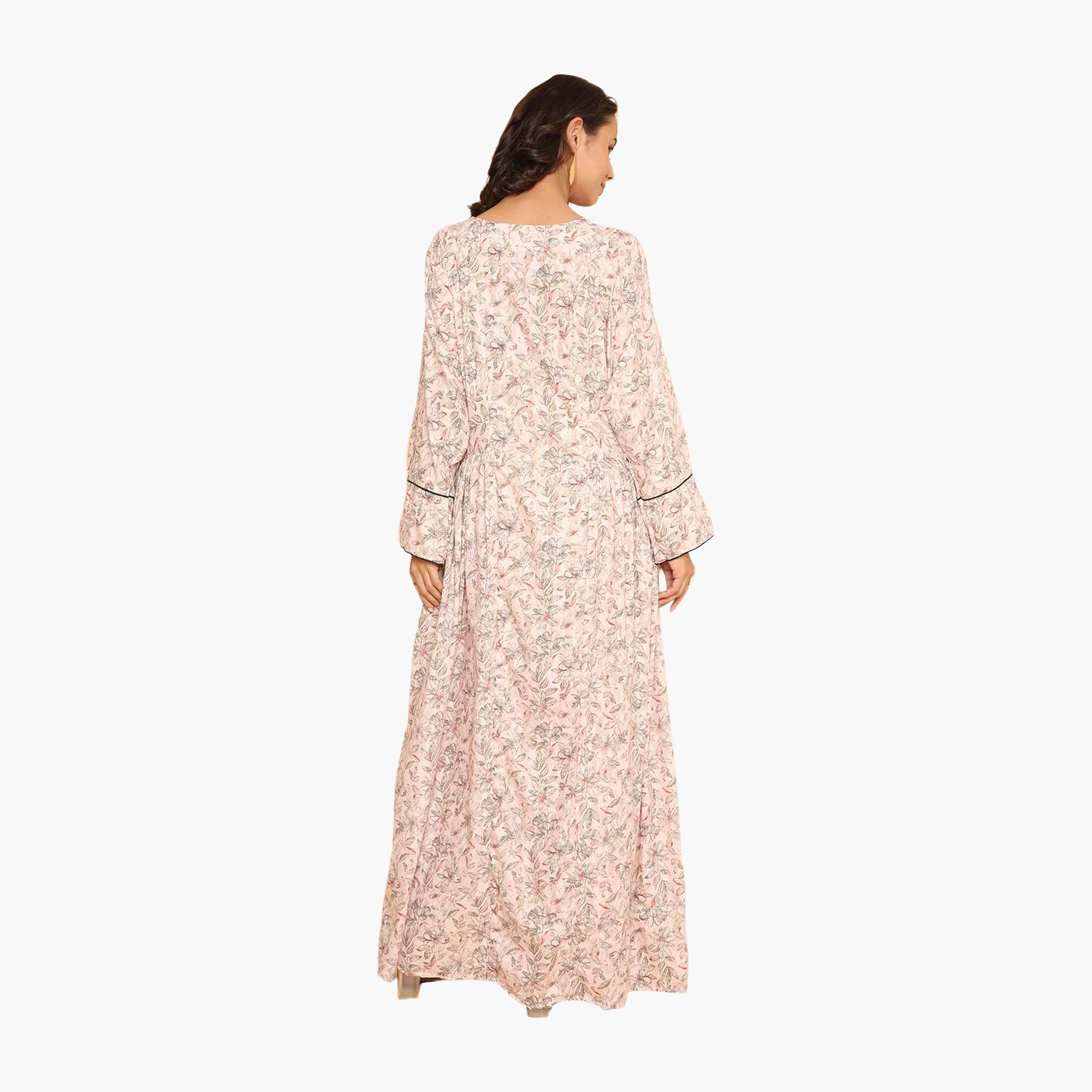HanaandSara Floral Print & Piping Detailed Women's Jalabiya-women-arabicclothing-jalabiyas-image-5
