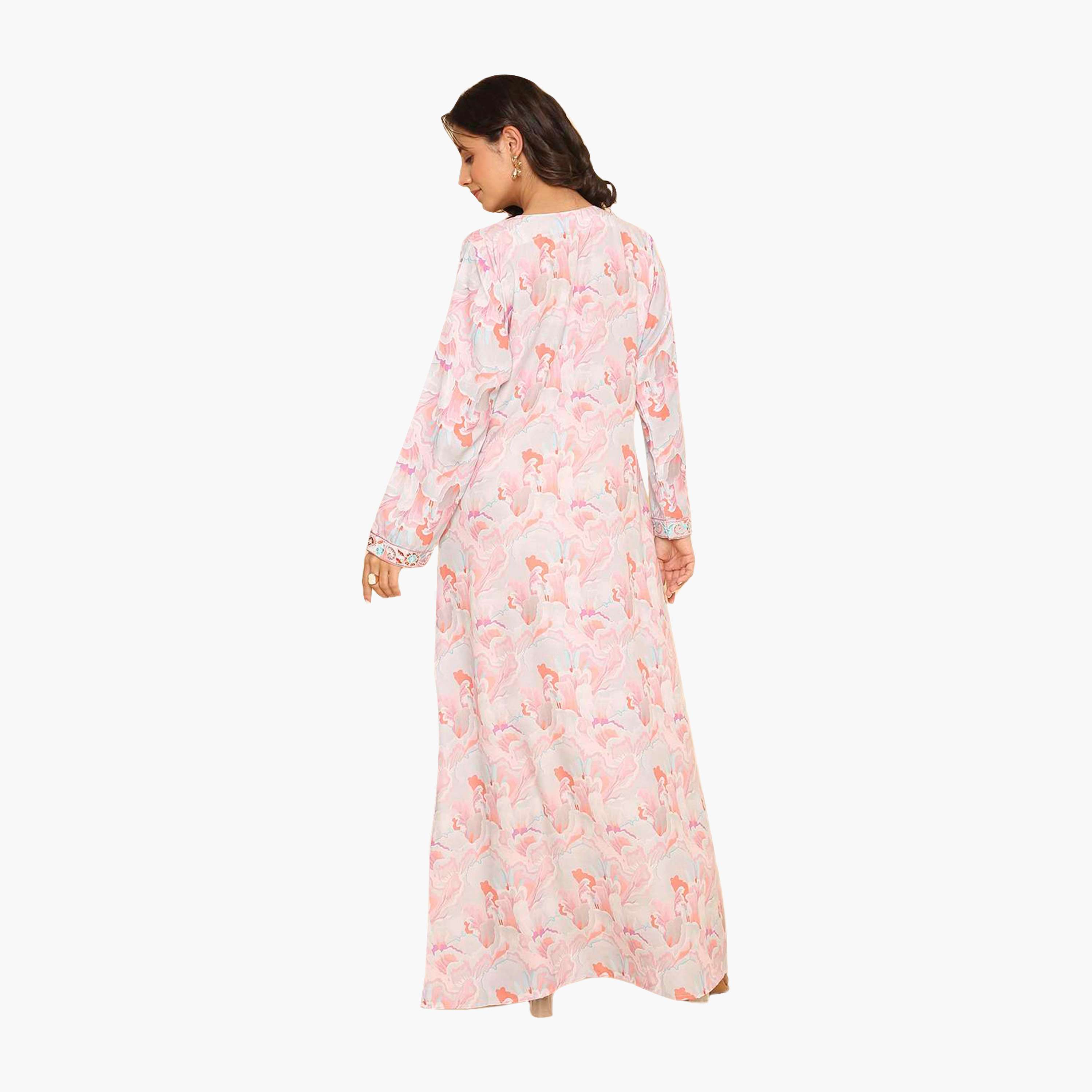 جلابية نسائية مطرزة بنقوش زهور على الصدر من هنا اند سارة-women-arabicclothing-jalabiyas-image-5