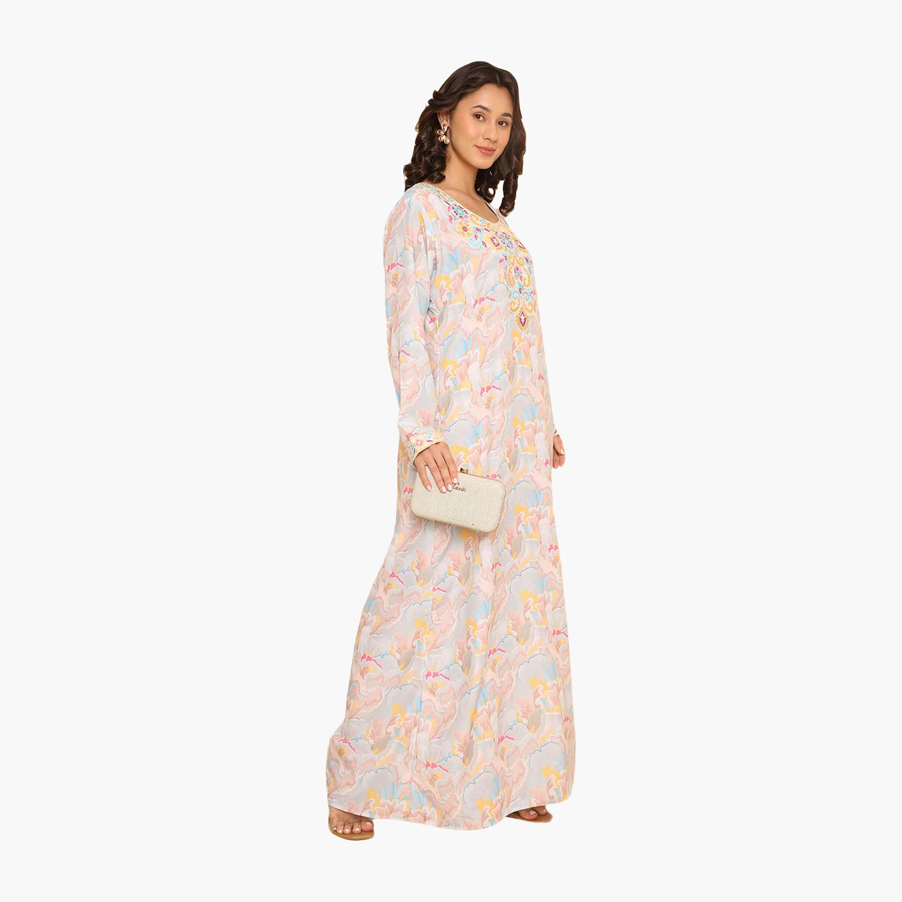 HanaandSara Floral Motifs Embroidered Yoke Women's Jalabiya-women-arabicclothing-jalabiyas-image-3