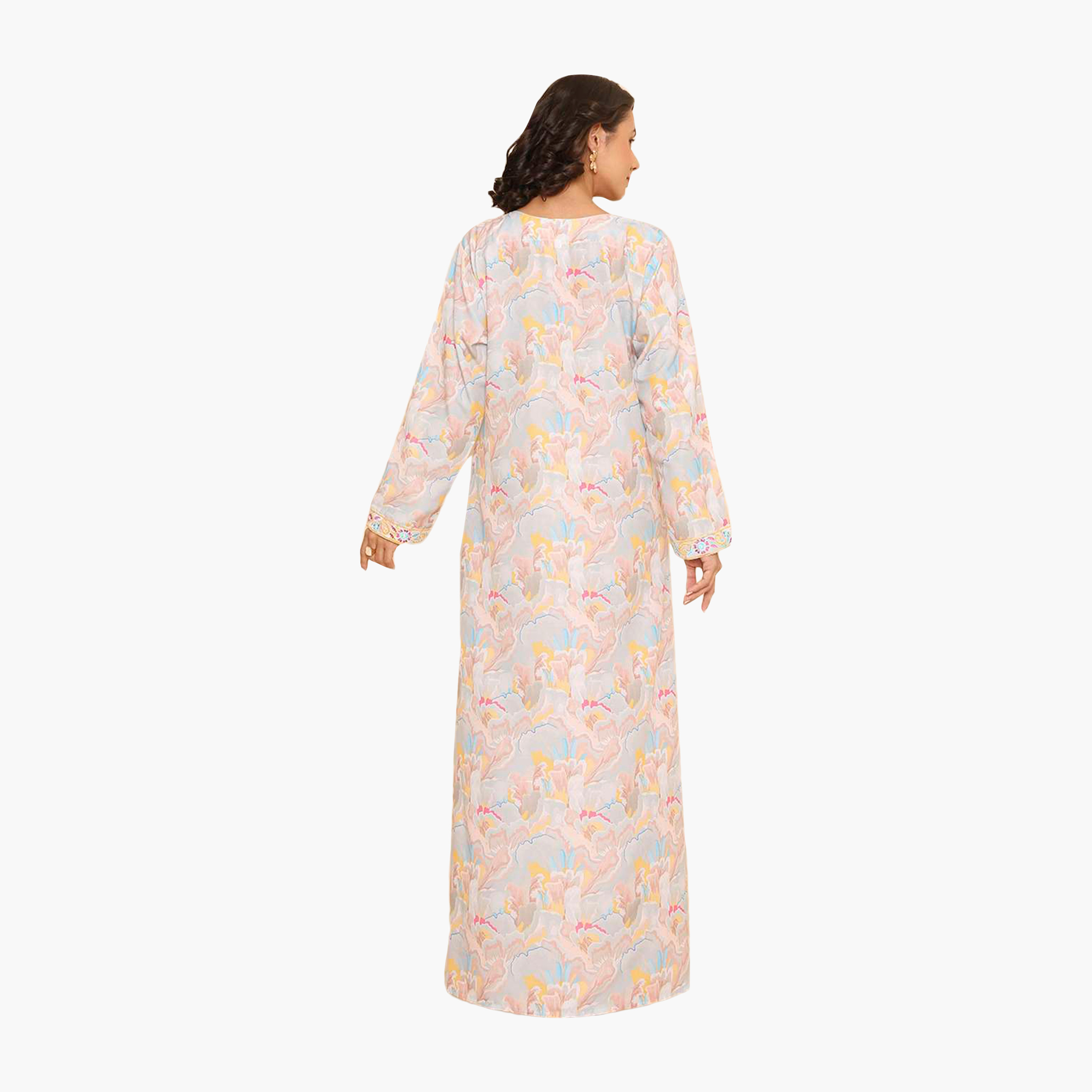 HanaandSara Floral Motifs Embroidered Yoke Women's Jalabiya-women-arabicclothing-jalabiyas-image-5