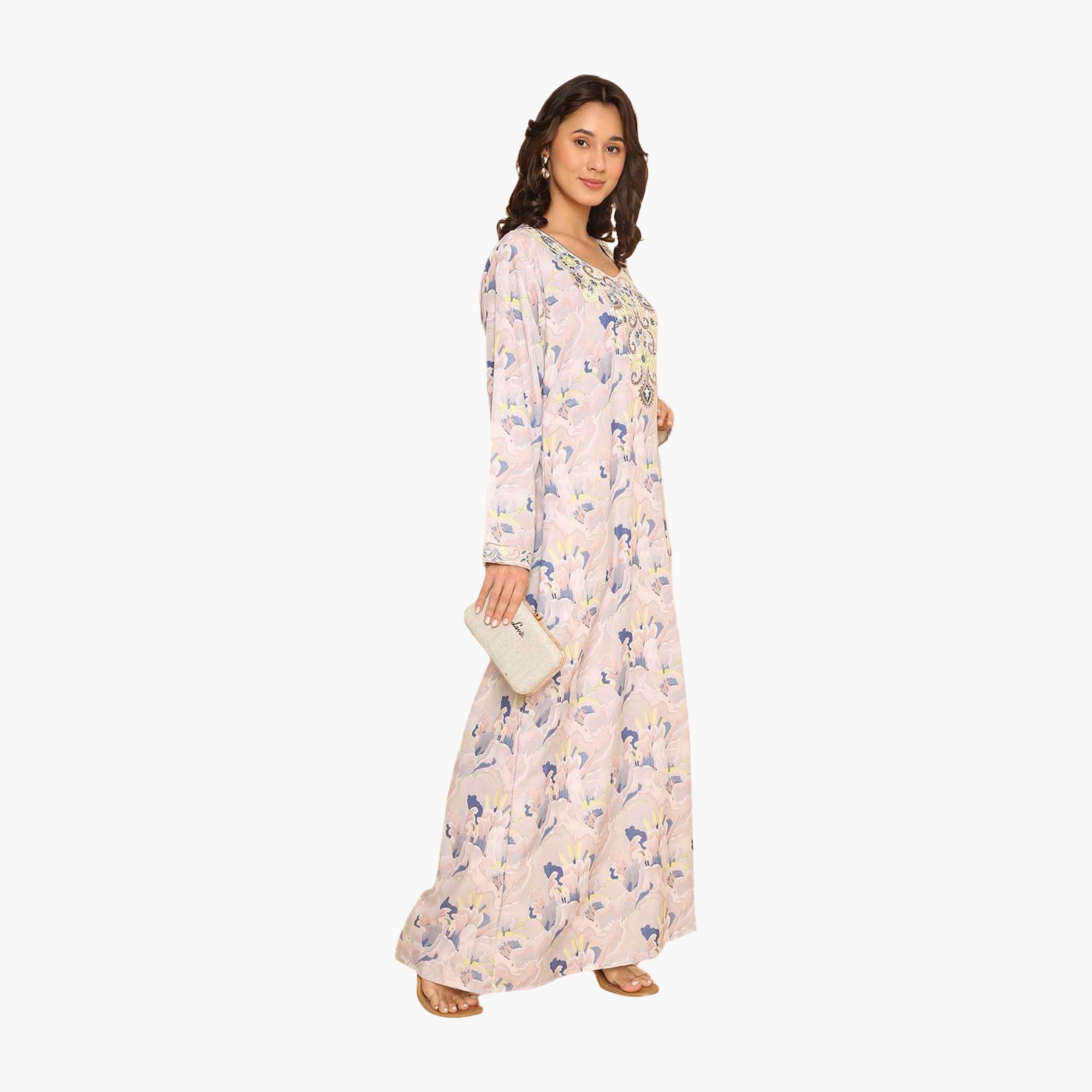 جلابية نسائية مطرزة بنقوش زهور على الصدر من هنا اند سارة-women-arabicclothing-jalabiyas-image-13