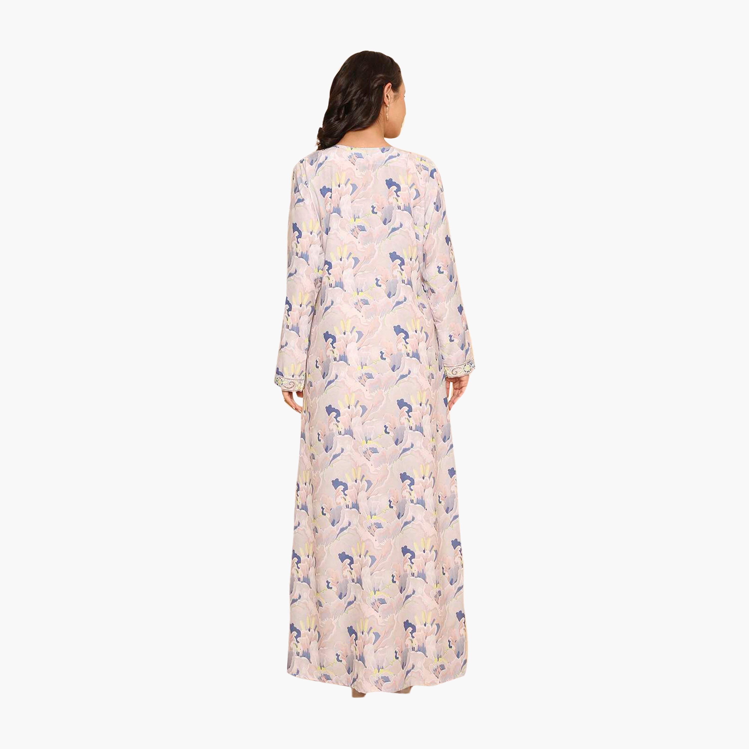 جلابية نسائية مطرزة بنقوش زهور على الصدر من هنا اند سارة-women-arabicclothing-jalabiyas-image-15