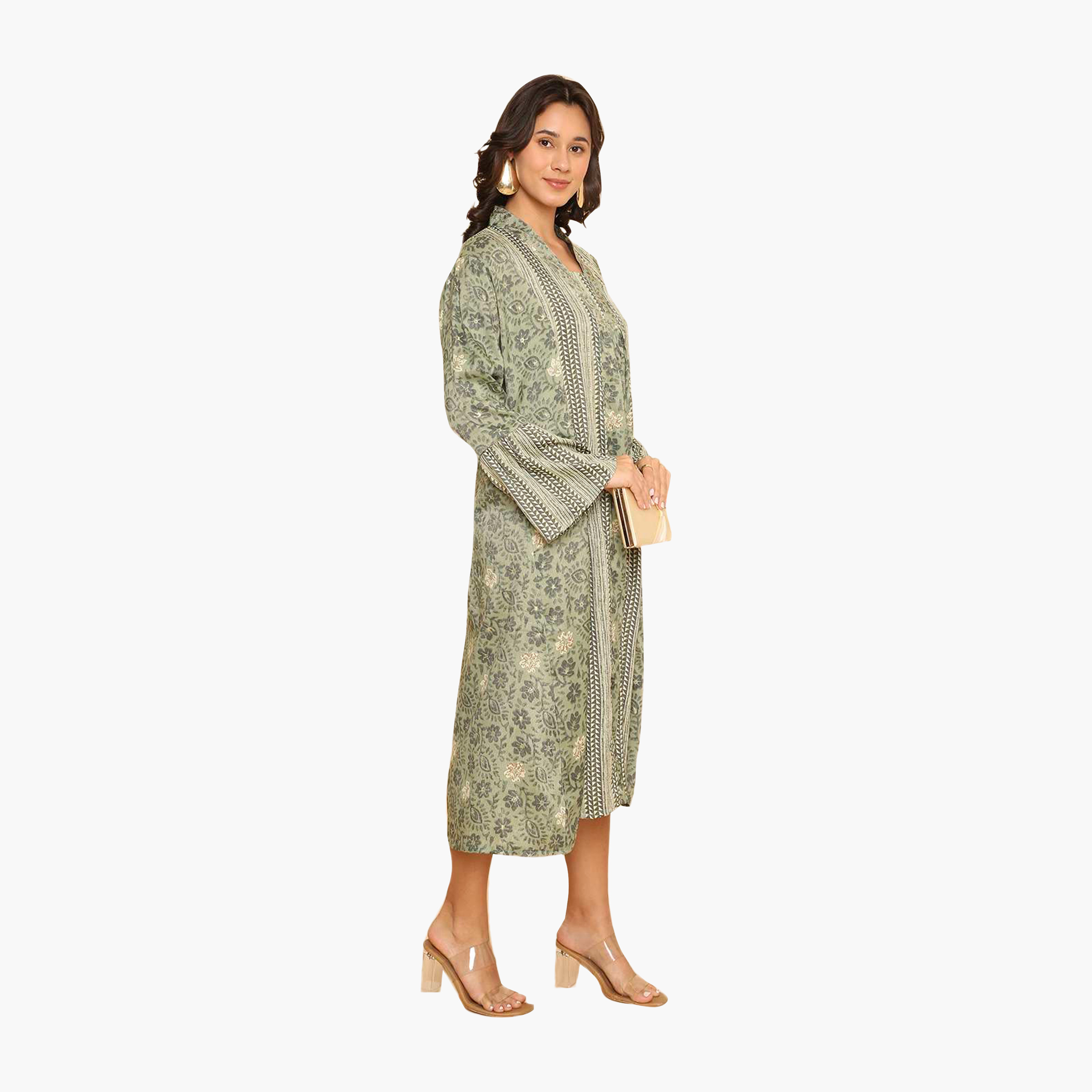 HanaandSara Floral Print Collared Bell Sleeves Women's Jalabiya-women-arabicclothing-jalabiyas-image-3