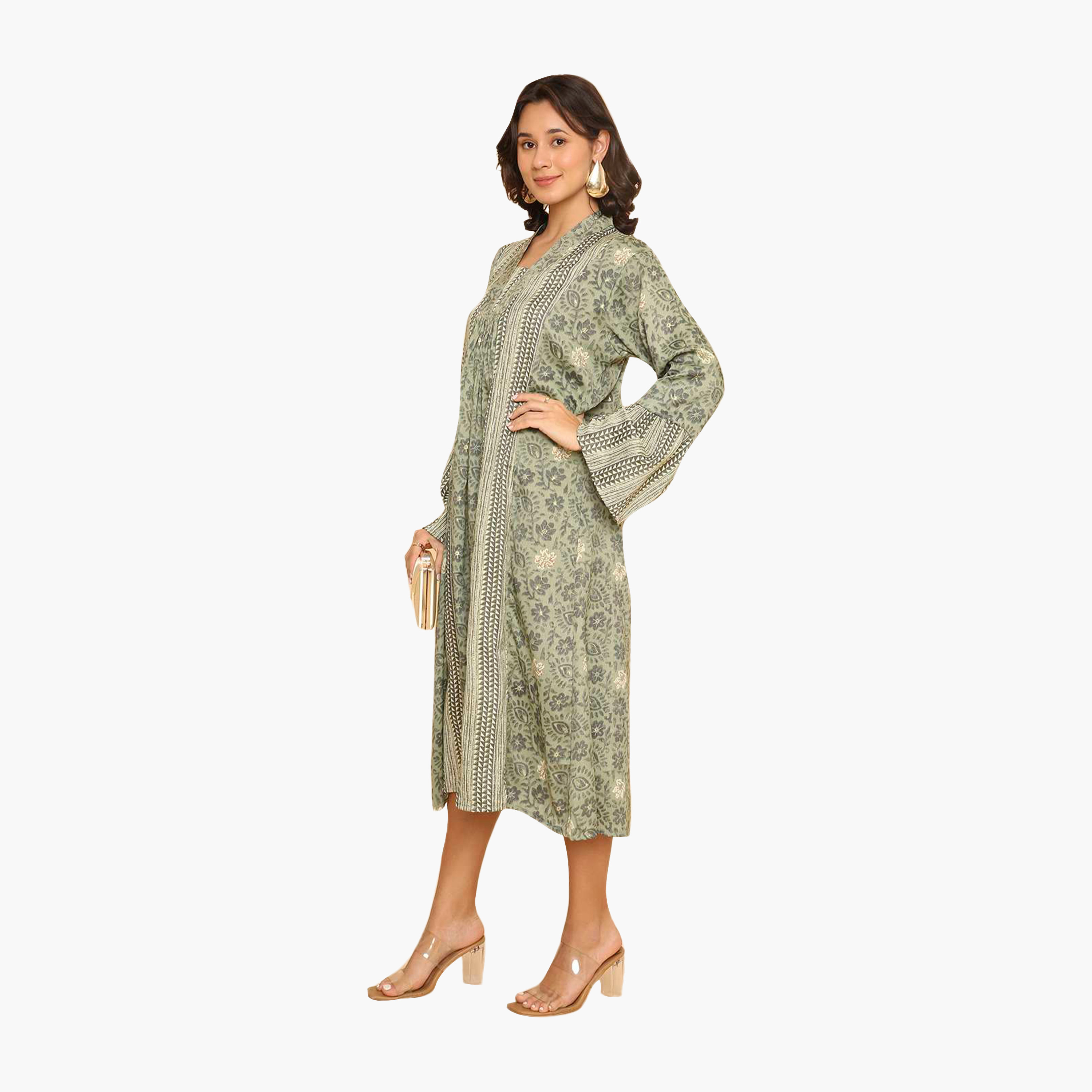 HanaandSara Floral Print Collared Bell Sleeves Women's Jalabiya-women-arabicclothing-jalabiyas-image-4