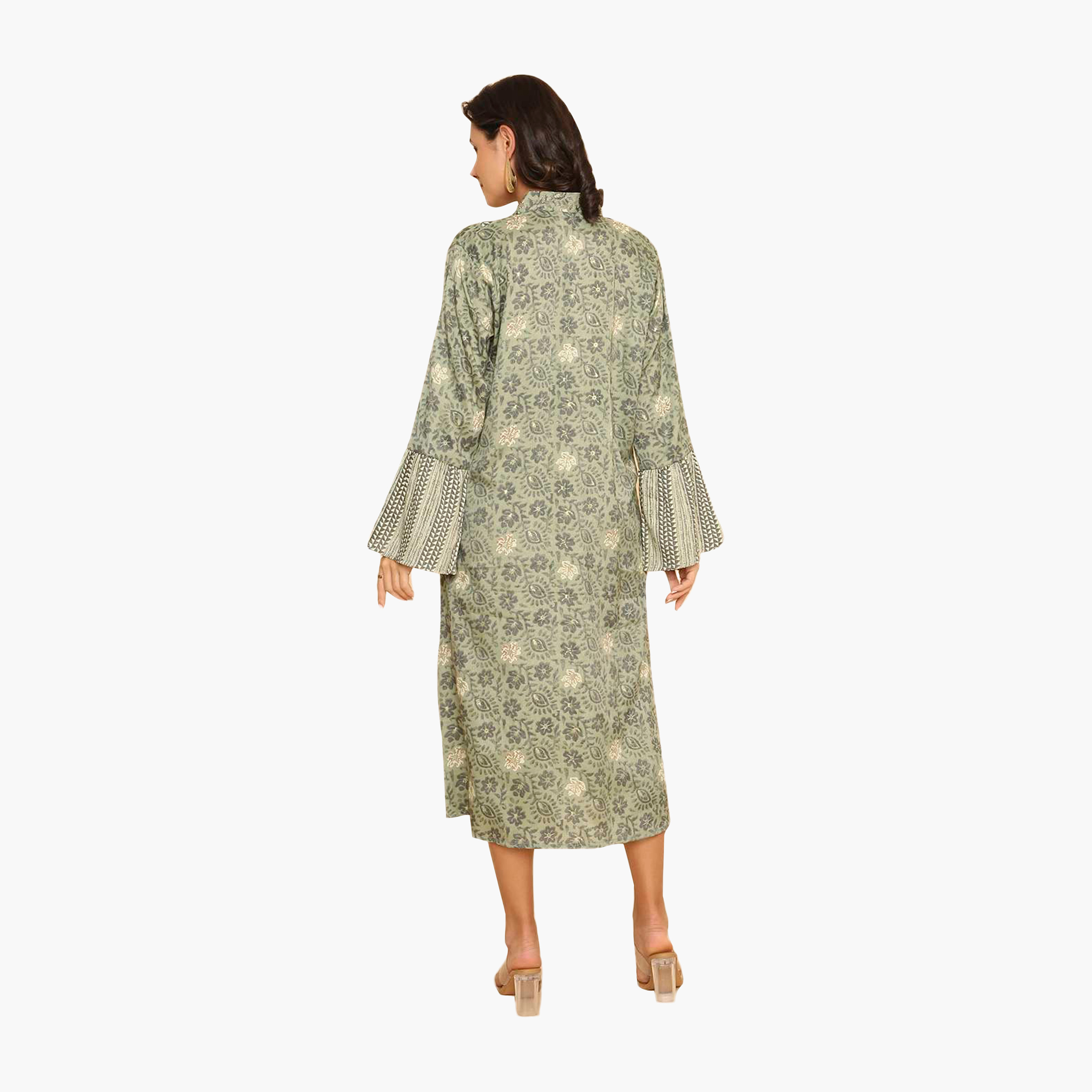 HanaandSara Floral Print Collared Bell Sleeves Women's Jalabiya-women-arabicclothing-jalabiyas-image-5
