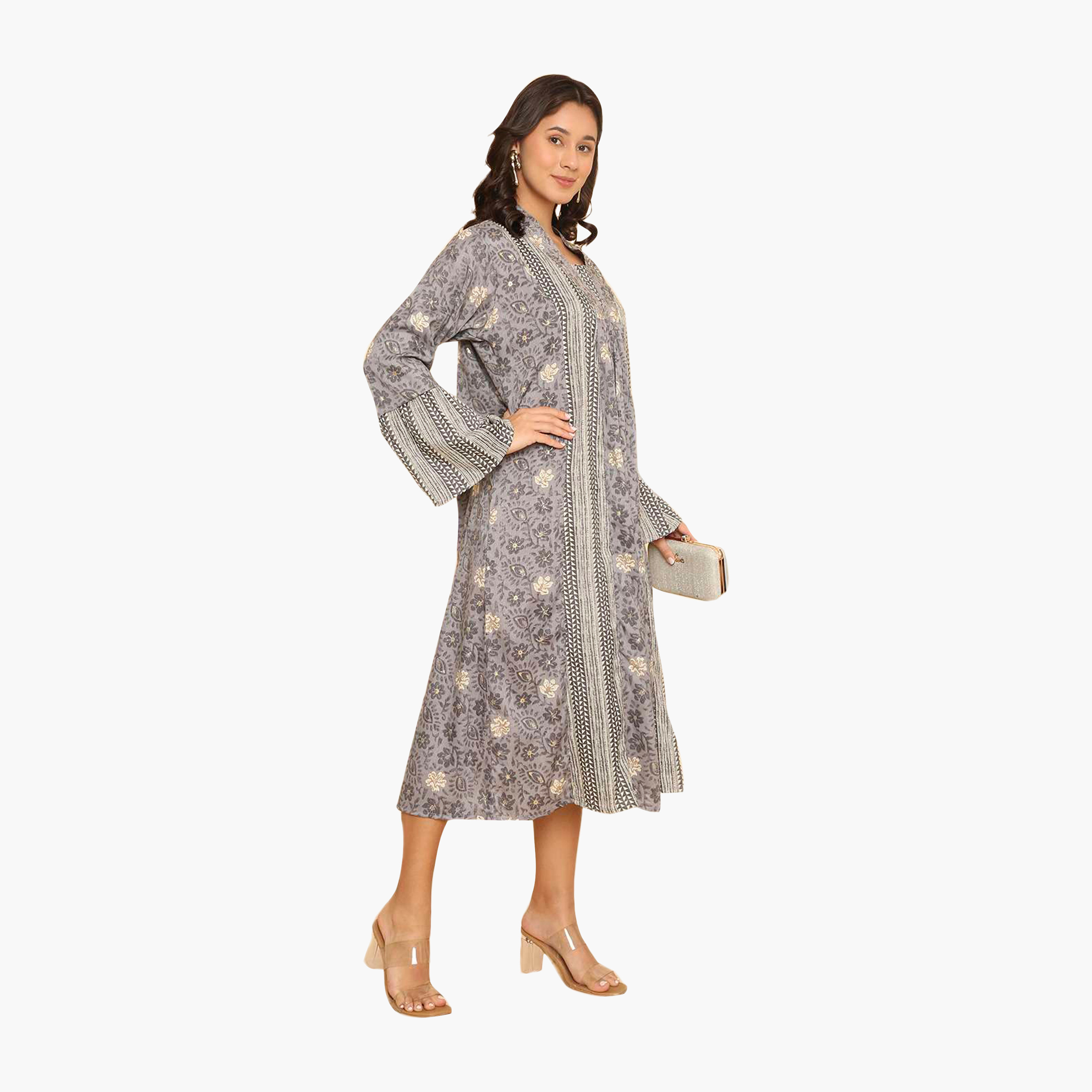 HanaandSara Floral Print Collared Bell Sleeves Women's Jalabiya-women-arabicclothing-jalabiyas-image-8