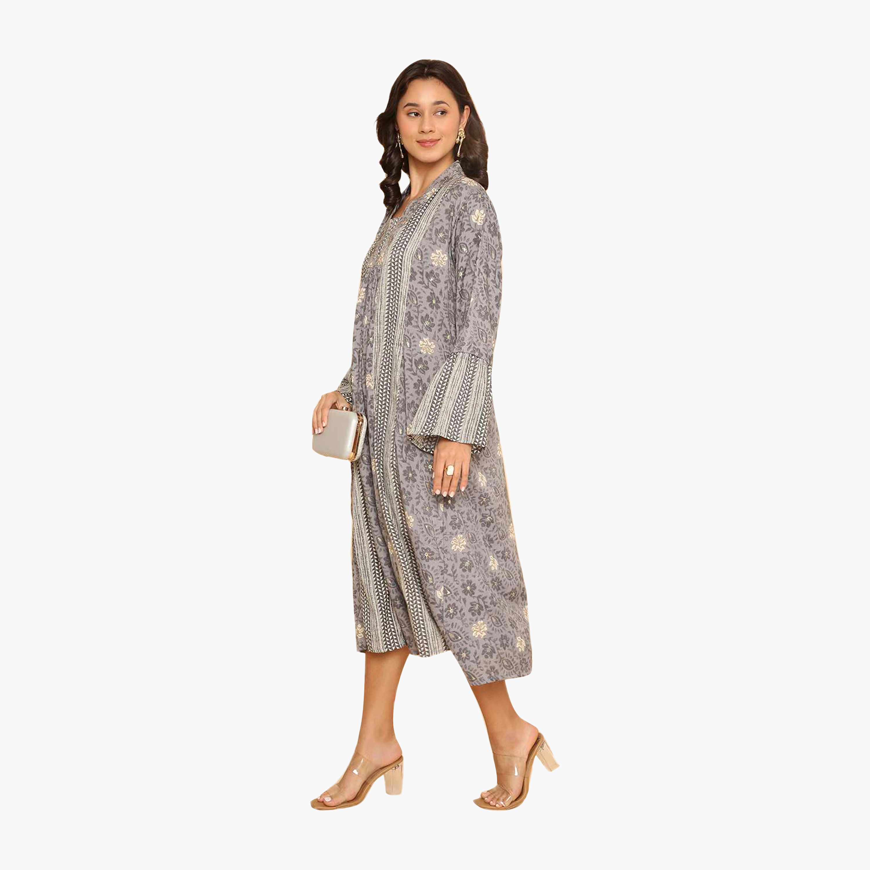 HanaandSara Floral Print Collared Bell Sleeves Women's Jalabiya-women-arabicclothing-jalabiyas-image-9