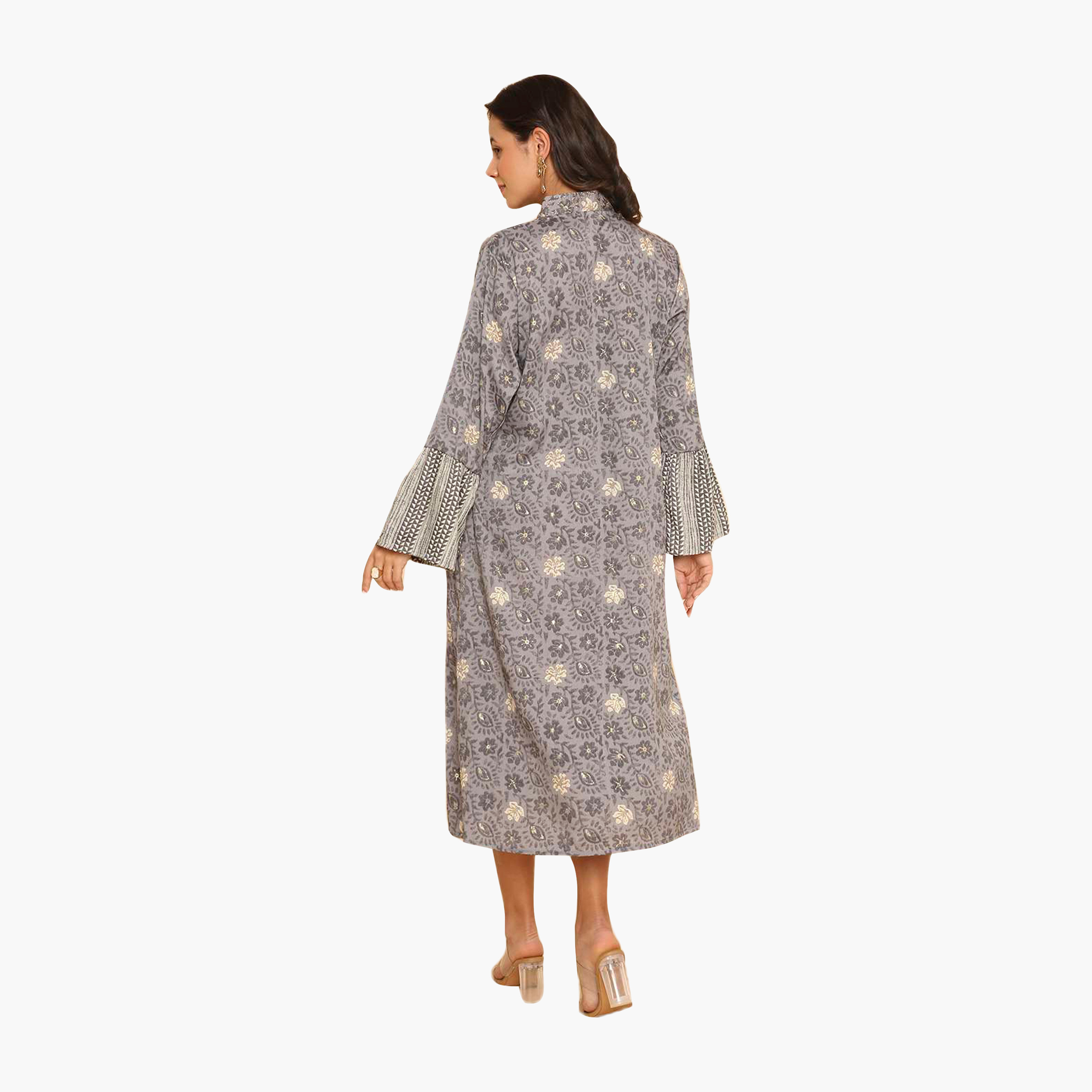 HanaandSara Floral Print Collared Bell Sleeves Women's Jalabiya-women-arabicclothing-jalabiyas-image-10