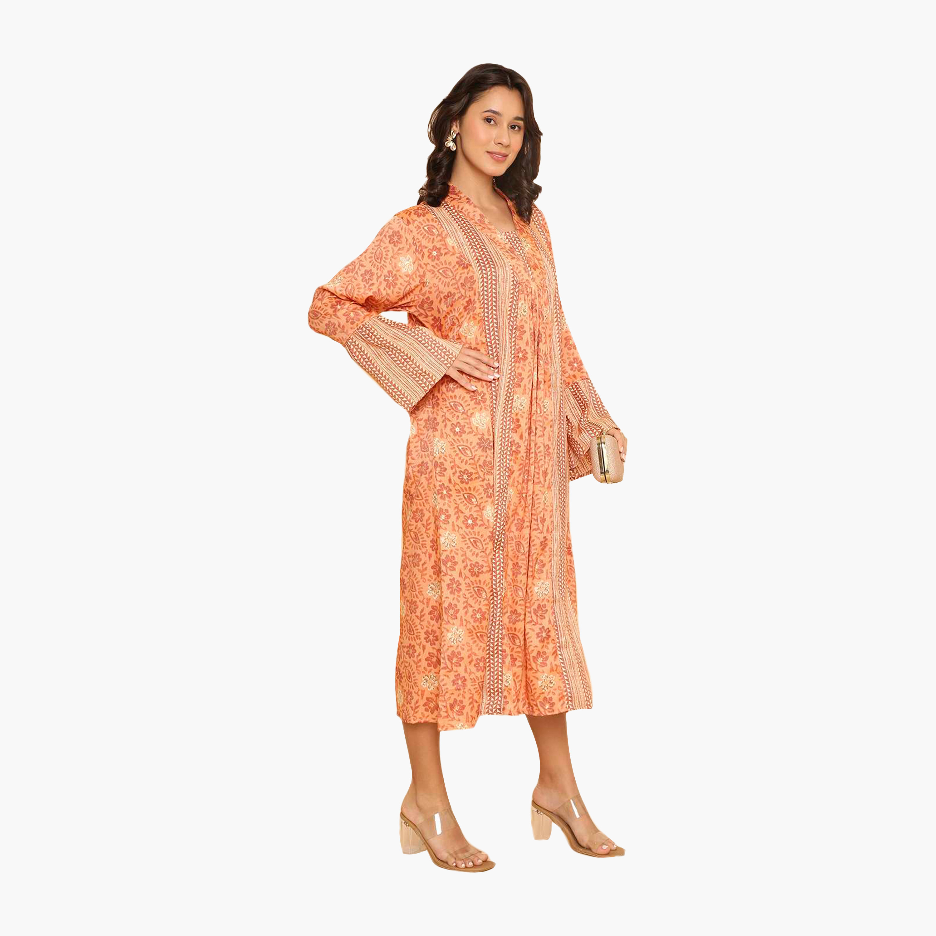 HanaandSara Floral Print Collared Bell Sleeves Women's Jalabiya-women-arabicclothing-jalabiyas-image-18