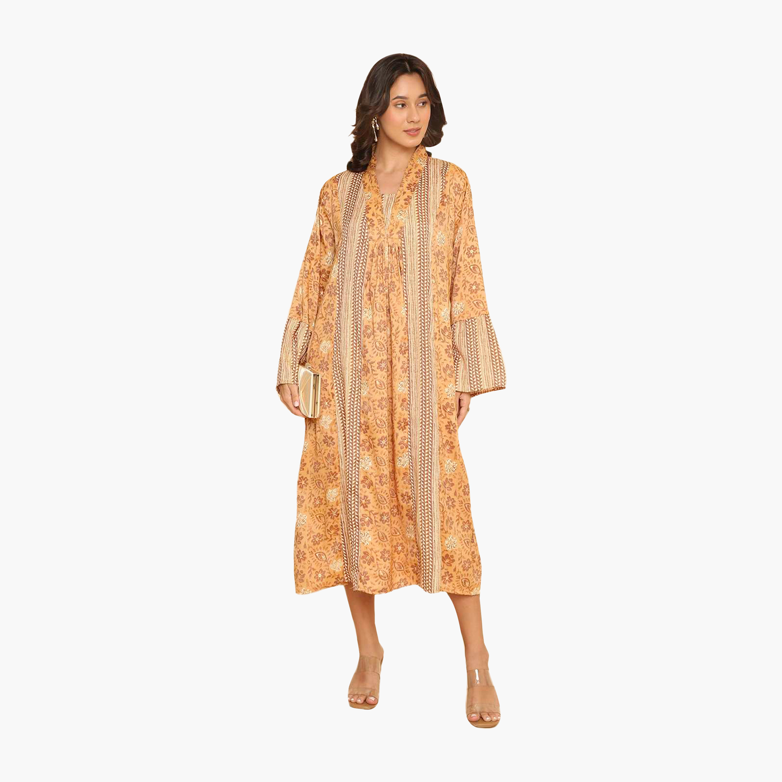HanaandSara Floral Print Collared Bell Sleeves Women's Jalabiya-women-arabicclothing-jalabiyas-image-11