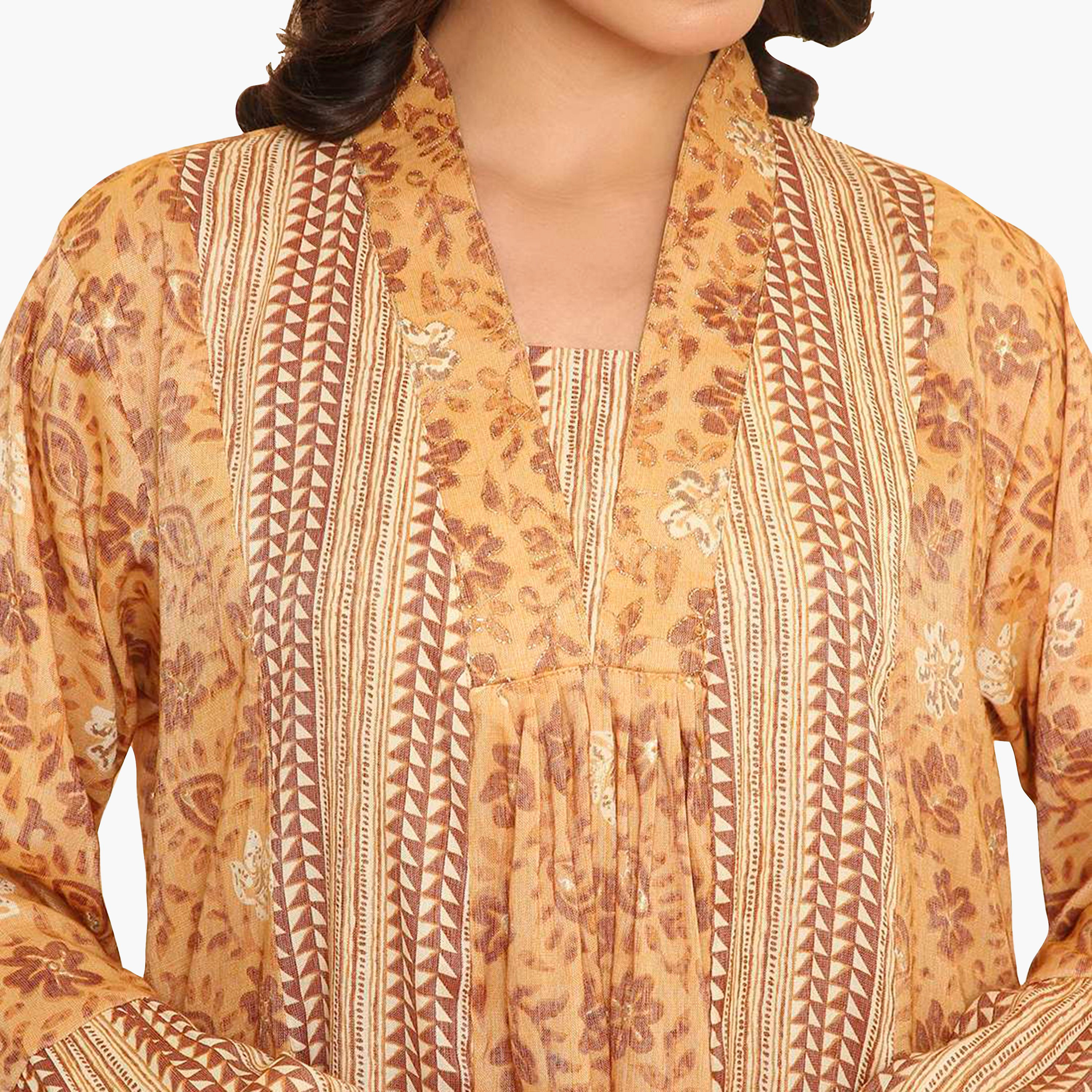 HanaandSara Floral Print Collared Bell Sleeves Women's Jalabiya-women-arabicclothing-jalabiyas-image-12