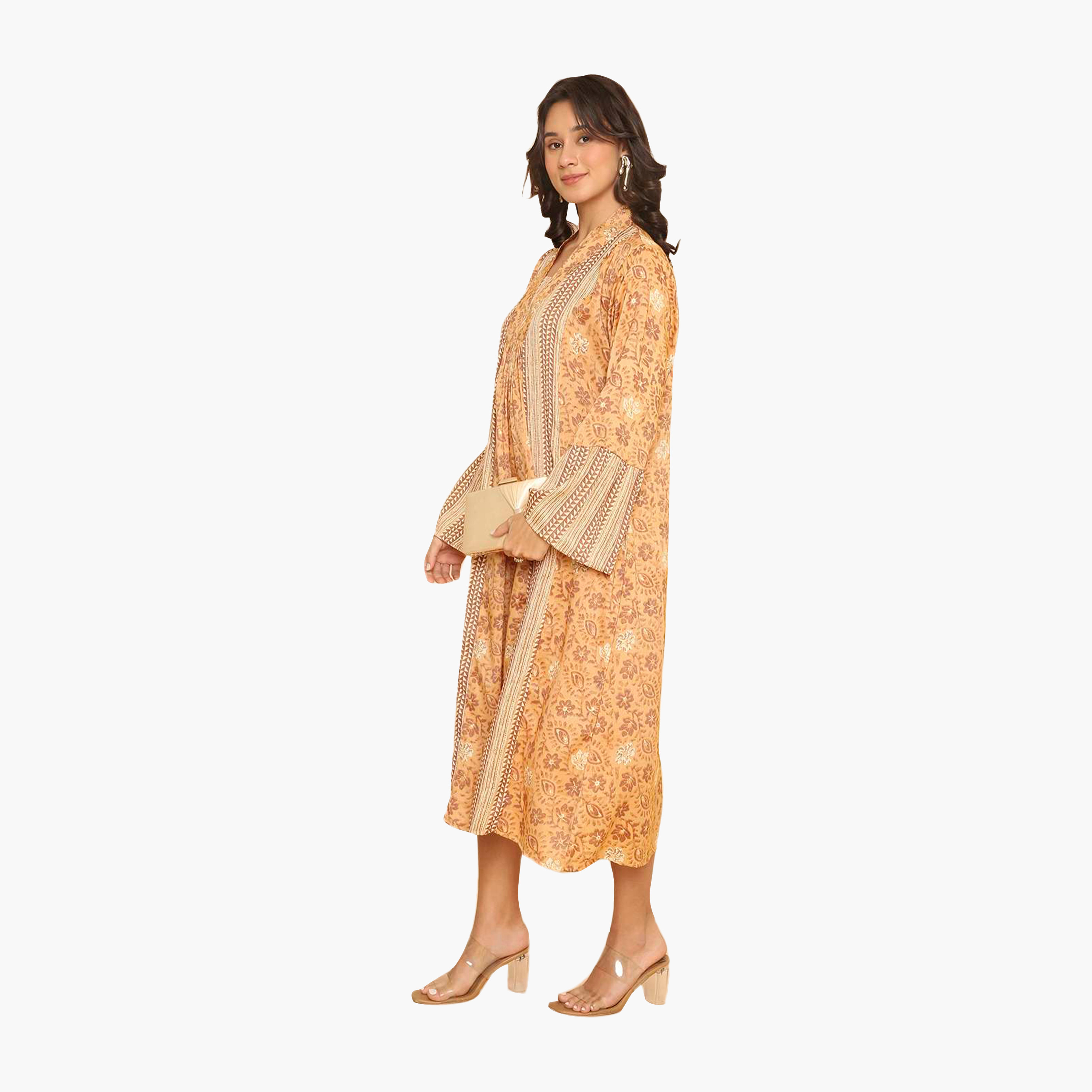 HanaandSara Floral Print Collared Bell Sleeves Women's Jalabiya-women-arabicclothing-jalabiyas-image-14