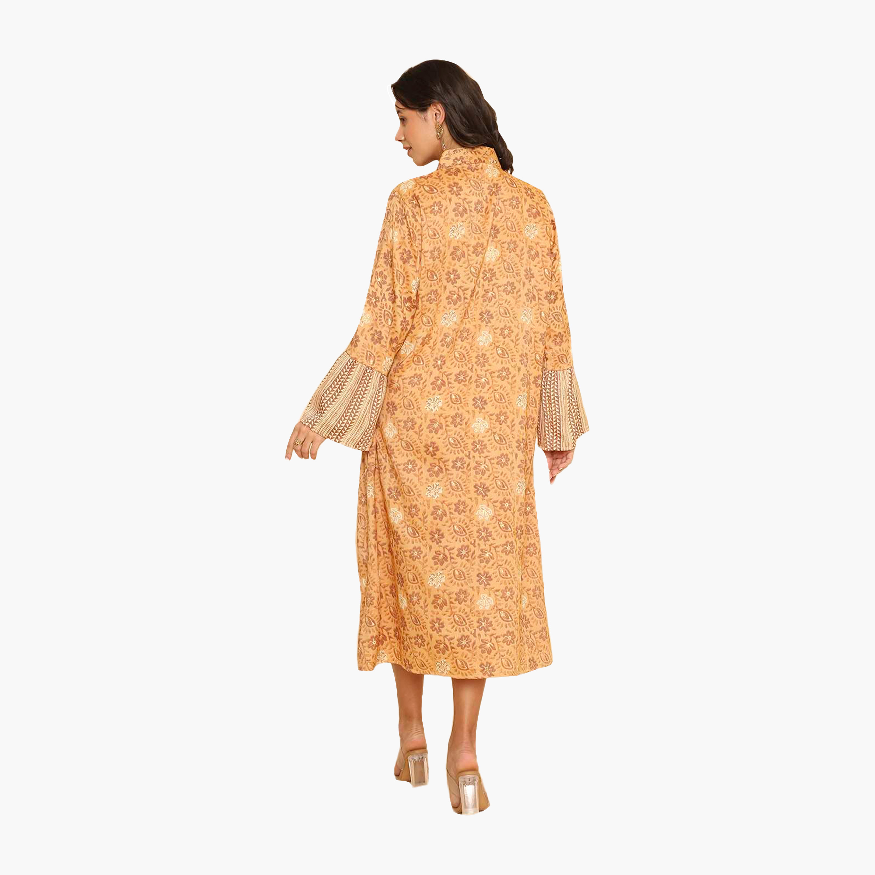 HanaandSara Floral Print Collared Bell Sleeves Women's Jalabiya-women-arabicclothing-jalabiyas-image-15