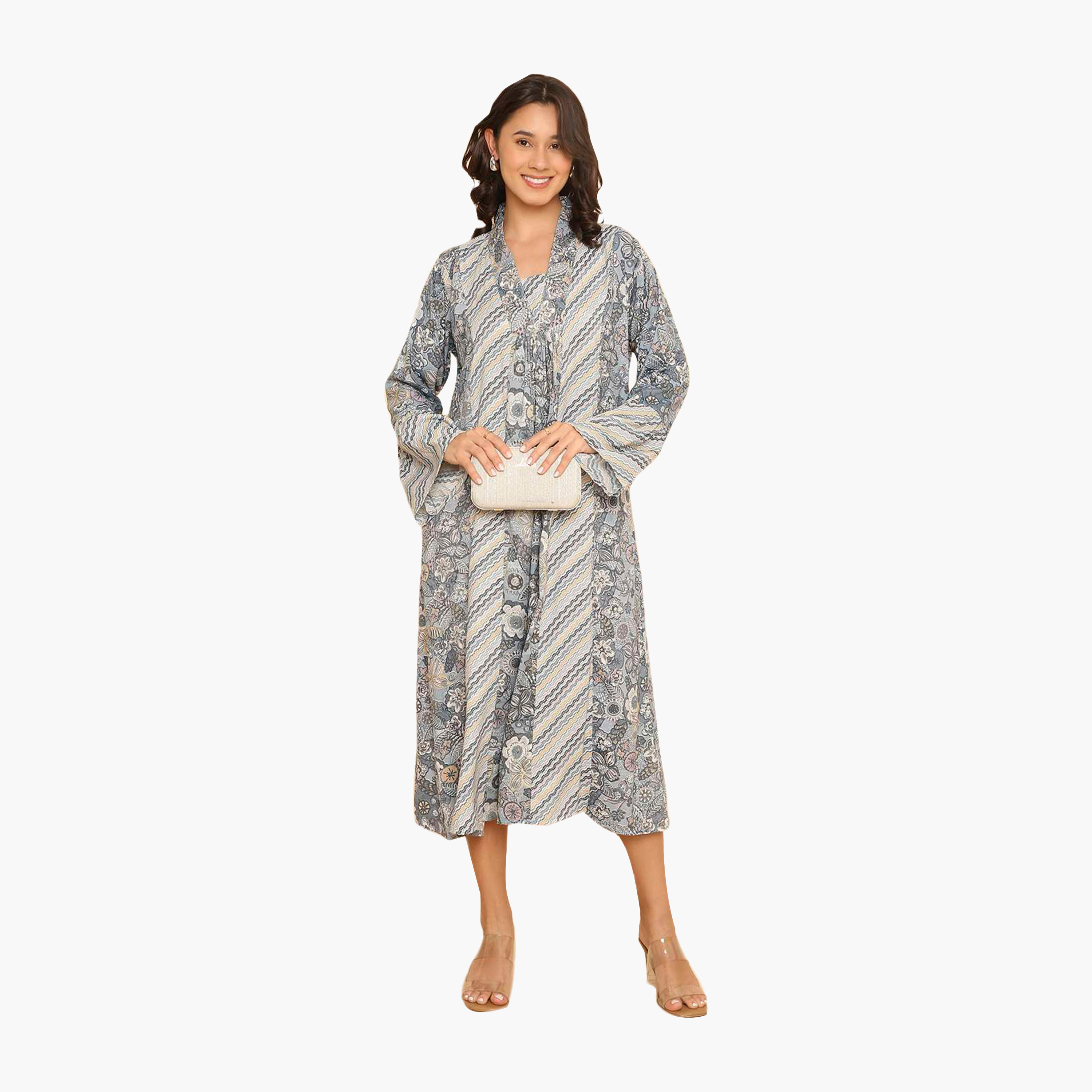 جلابية نسائية بأكمام واسعة وياقة وطبعة زهور من هنا اند سارة-women-arabicclothing-jalabiyas-image-1