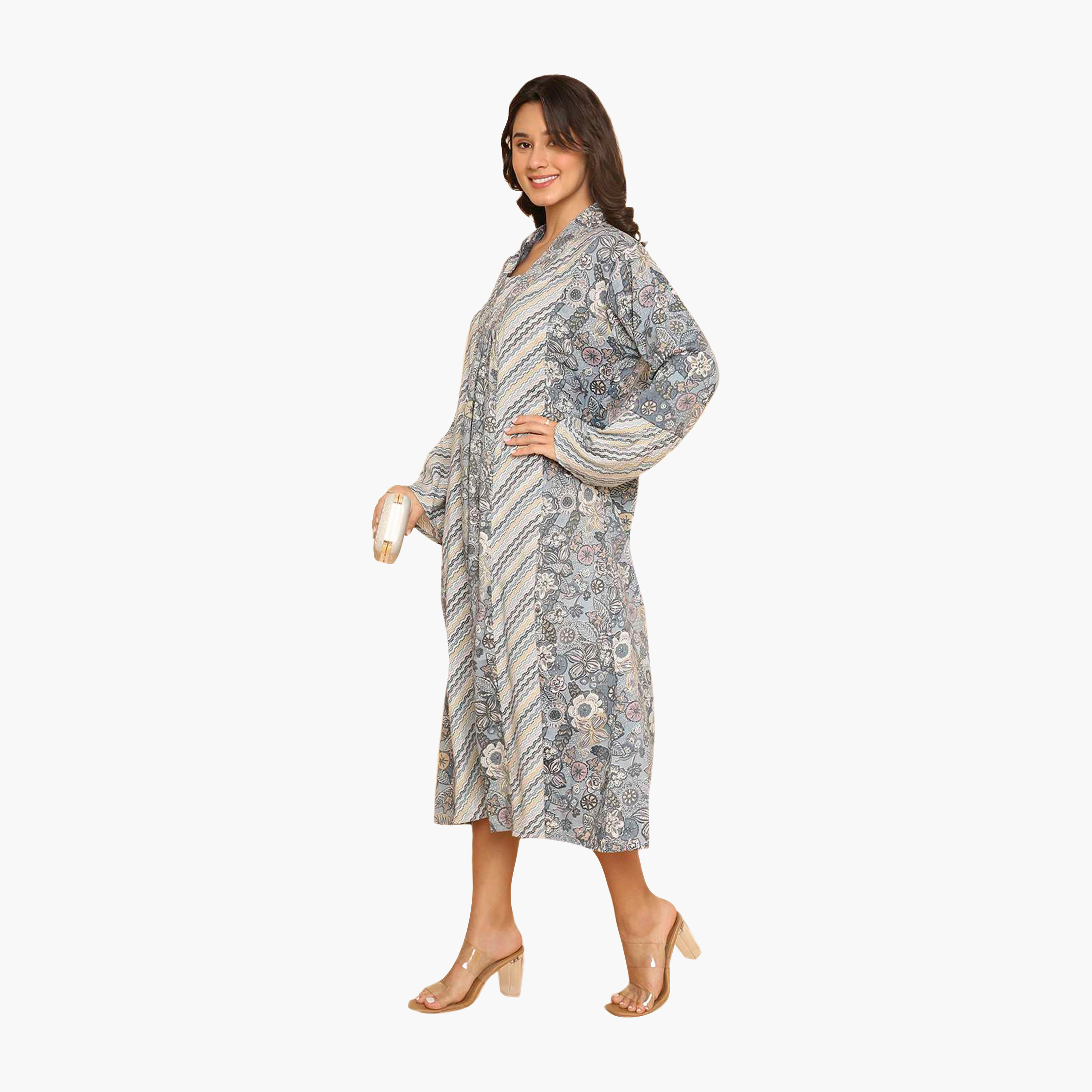 جلابية نسائية بأكمام واسعة وياقة وطبعة زهور من هنا اند سارة-women-arabicclothing-jalabiyas-image-4