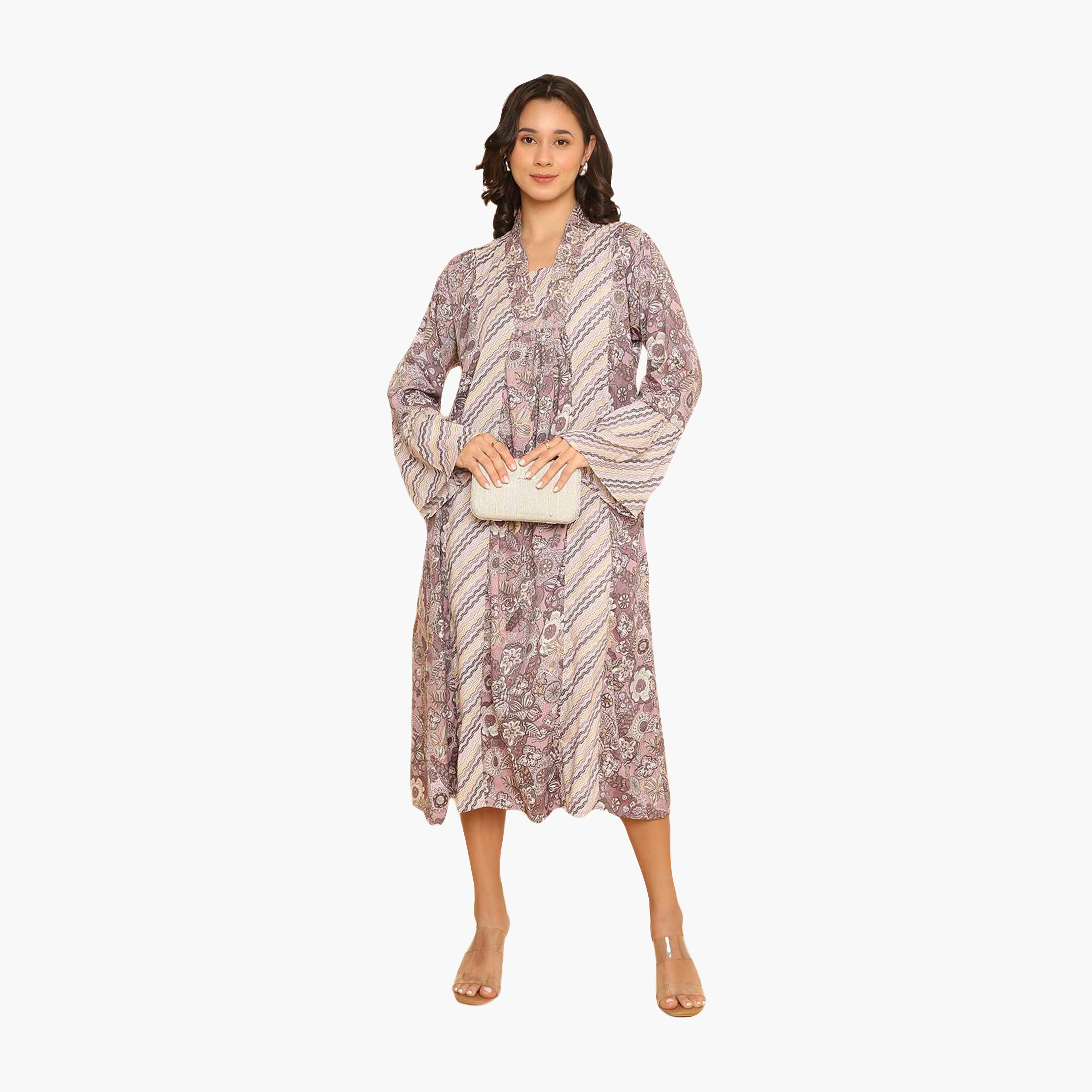 جلابية نسائية بأكمام واسعة وياقة وطبعة زهور من هنا اند سارة-women-arabicclothing-jalabiyas-image-6
