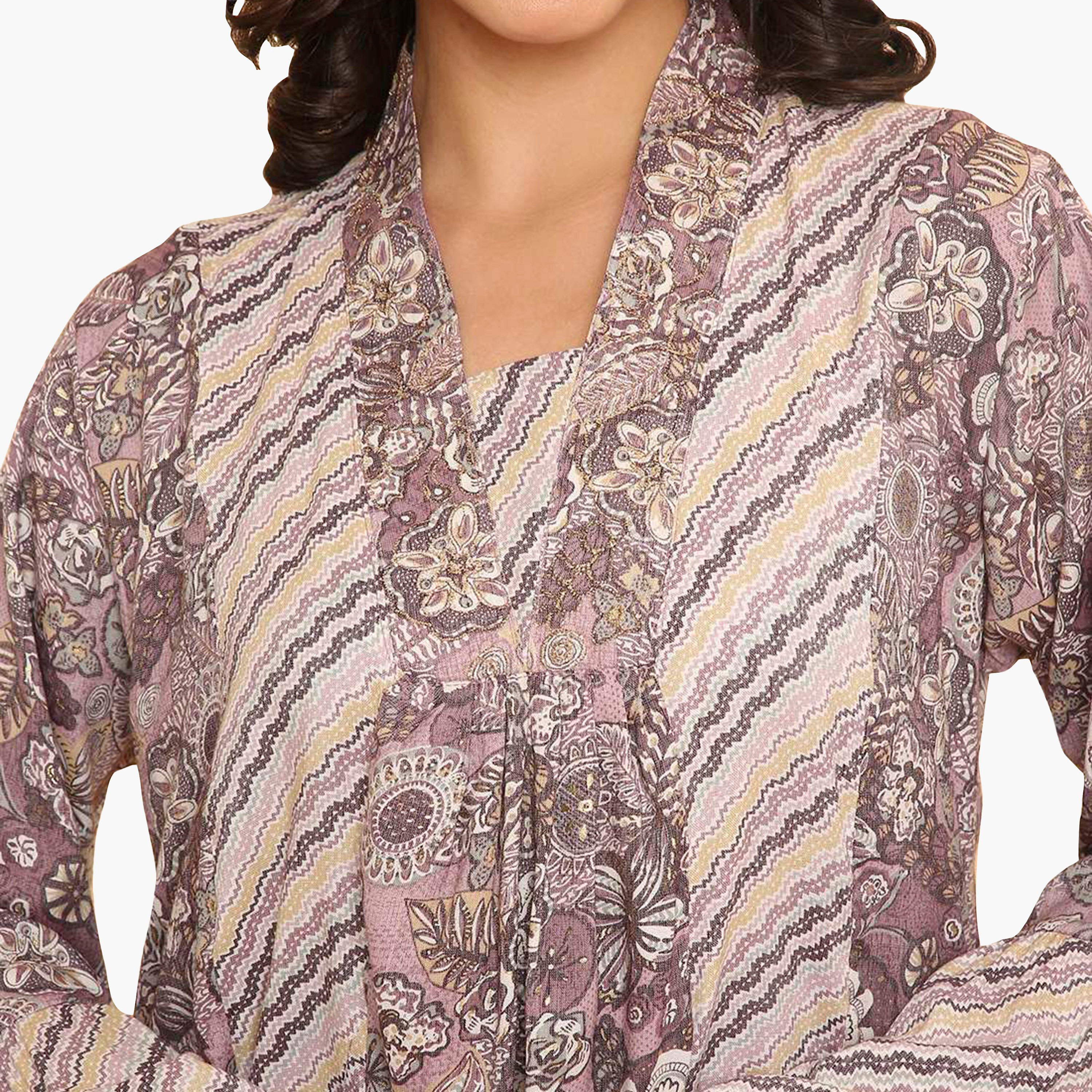 جلابية نسائية بأكمام واسعة وياقة وطبعة زهور من هنا اند سارة-women-arabicclothing-jalabiyas-image-7