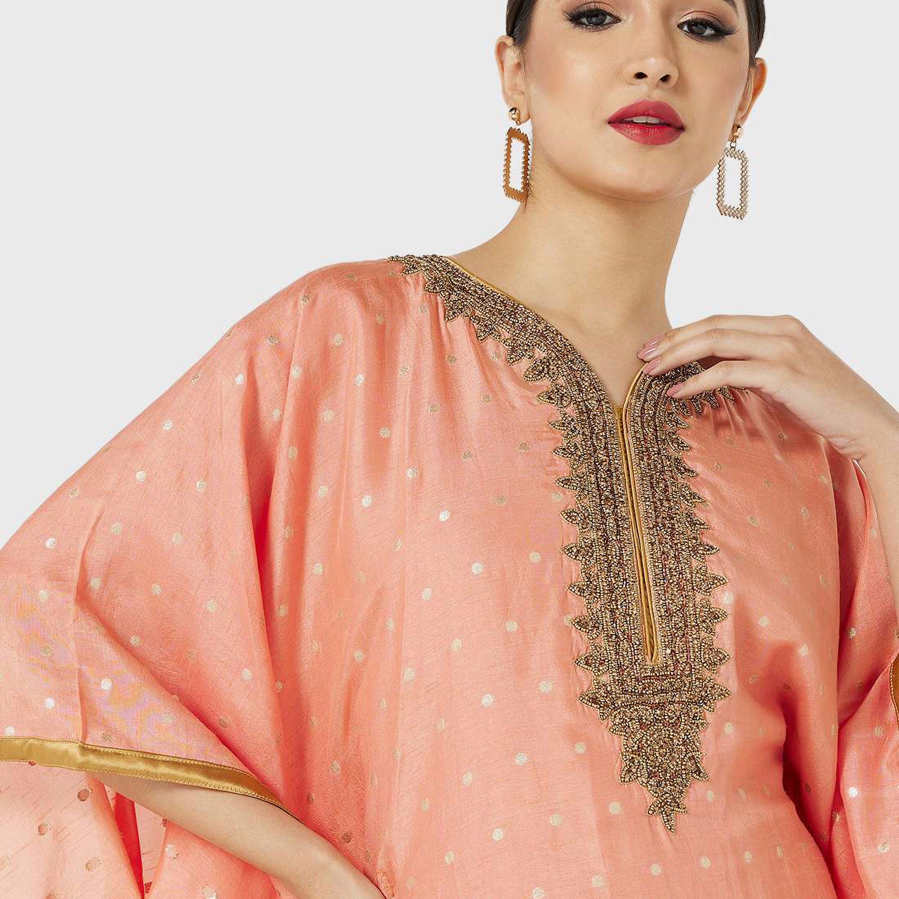 Hana & Sara Orange Embellished Flared Sleeves Party Women's Jalabiya-women-arabicclothing-jalabiyas-image-2