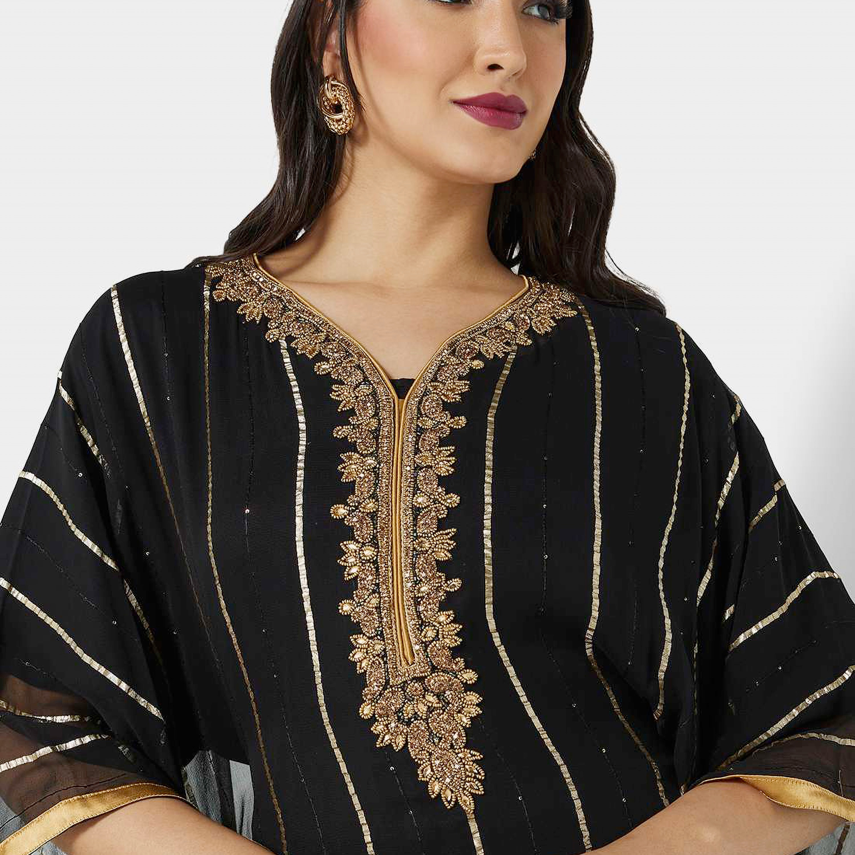 Hana & Sara Black Embellished Flared Sleeves Party Women's Jalabiya-women-arabicclothing-jalabiyas-image-2