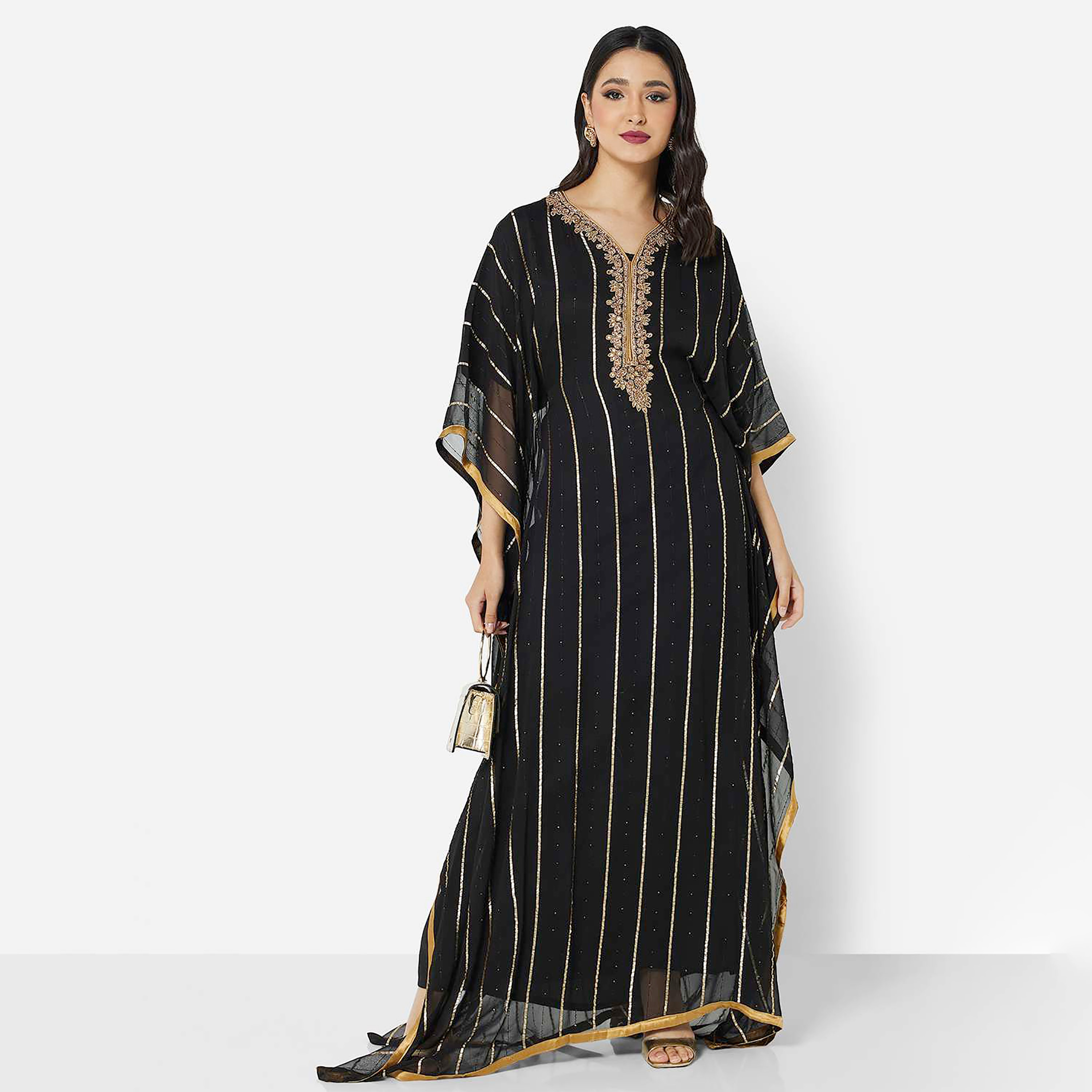 Hana & Sara Black Embellished Flared Sleeves Party Women's Jalabiya-women-arabicclothing-jalabiyas-image-3